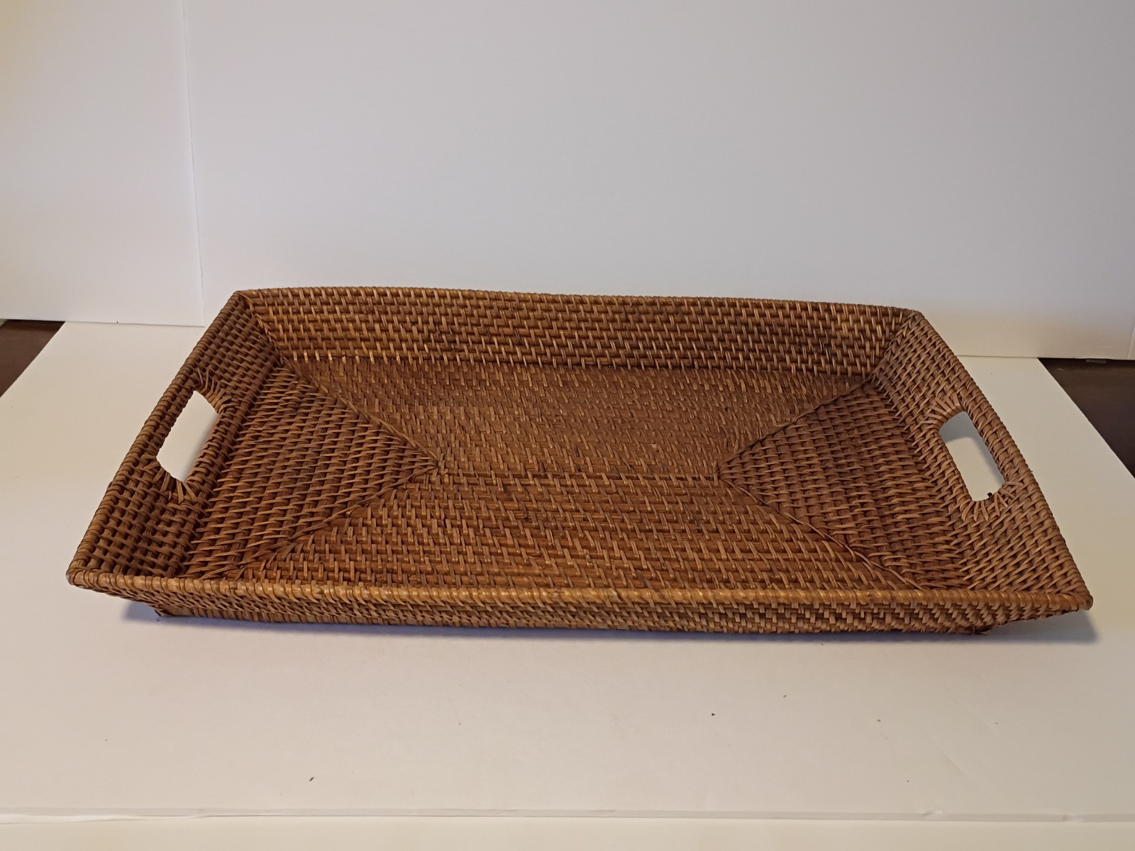 Large Rectangular Rattan Tray With Handles Low Sides