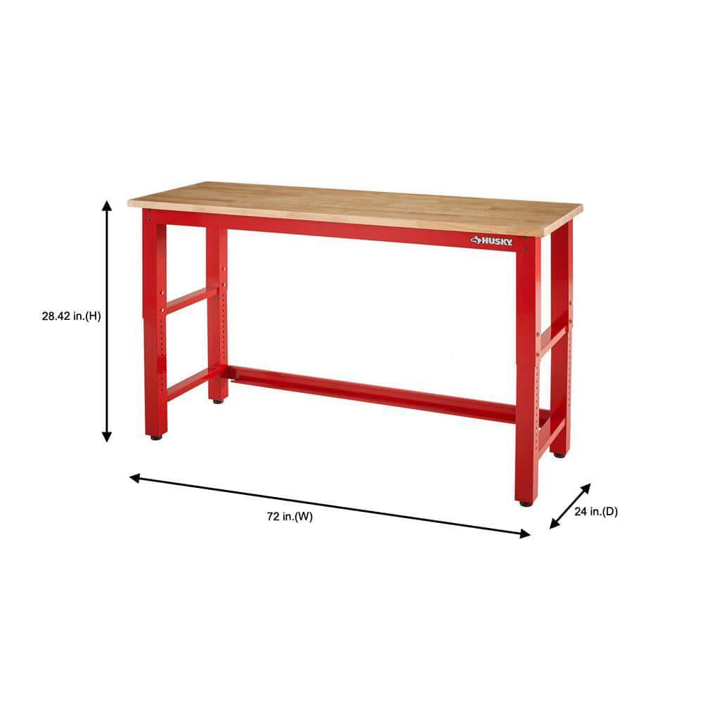 6 Ft. Adjustable Height Solid Wood Top Workbench In Red For Ready To Assemble