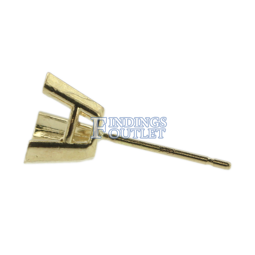 14k Yellow Gold V-End Trillion Stud Earring Mounting Setting Push Back Post USA