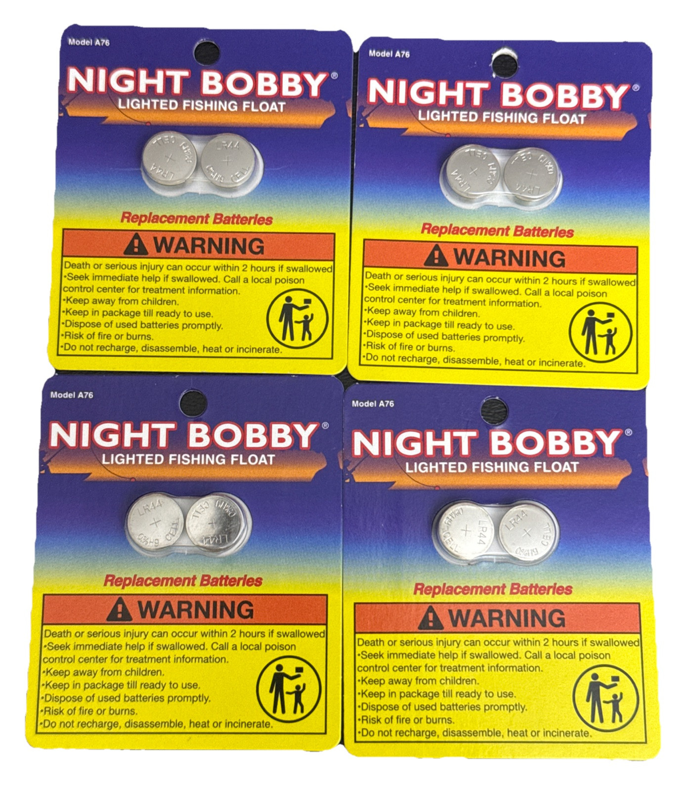 Lot Of 4 RIEADCO Night Bobby Fishing Float Replacement Batteries 2/Pk A76 LR44