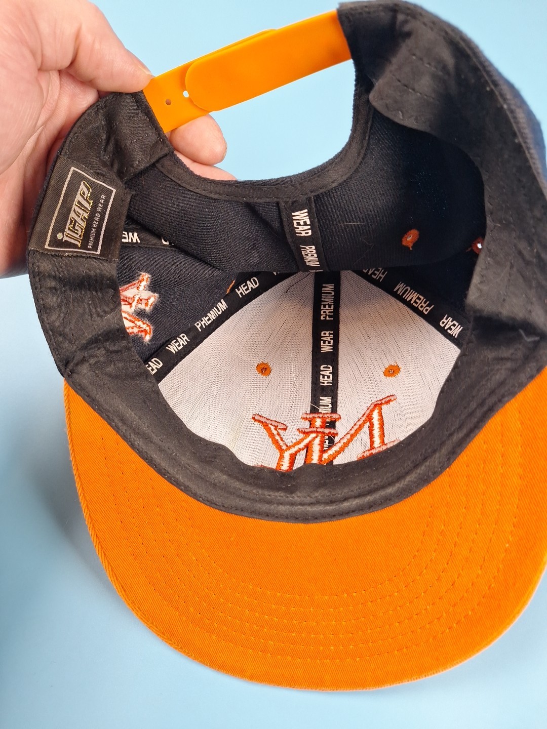 NY Baseball Cap Hat Black Orange Adjustable Snapback