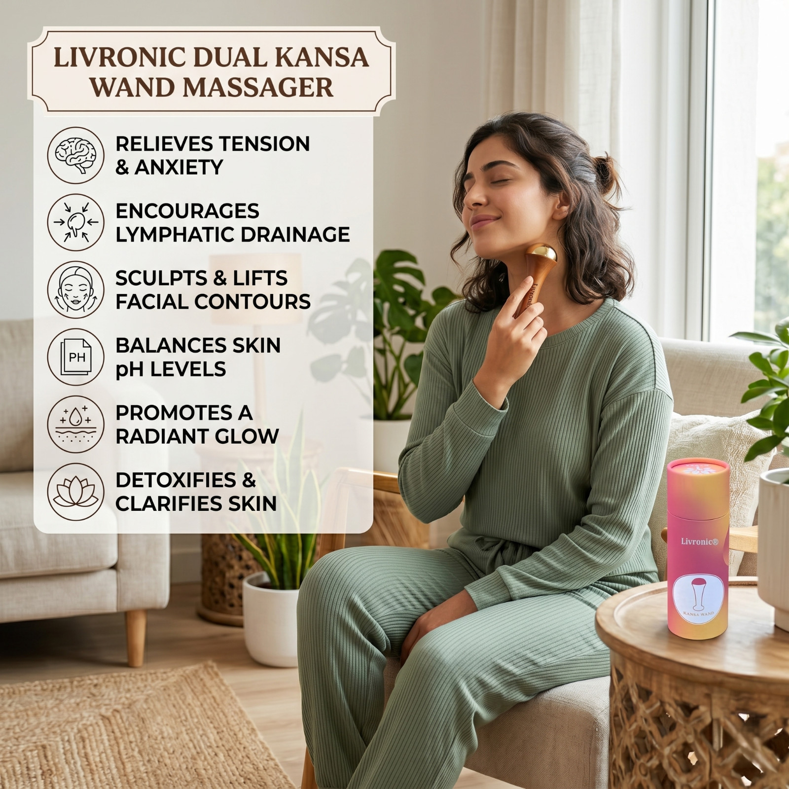 Livronic Ayurvedic Dual Kansa Wand massager | Both Side Bronze Cap Facial,Neck