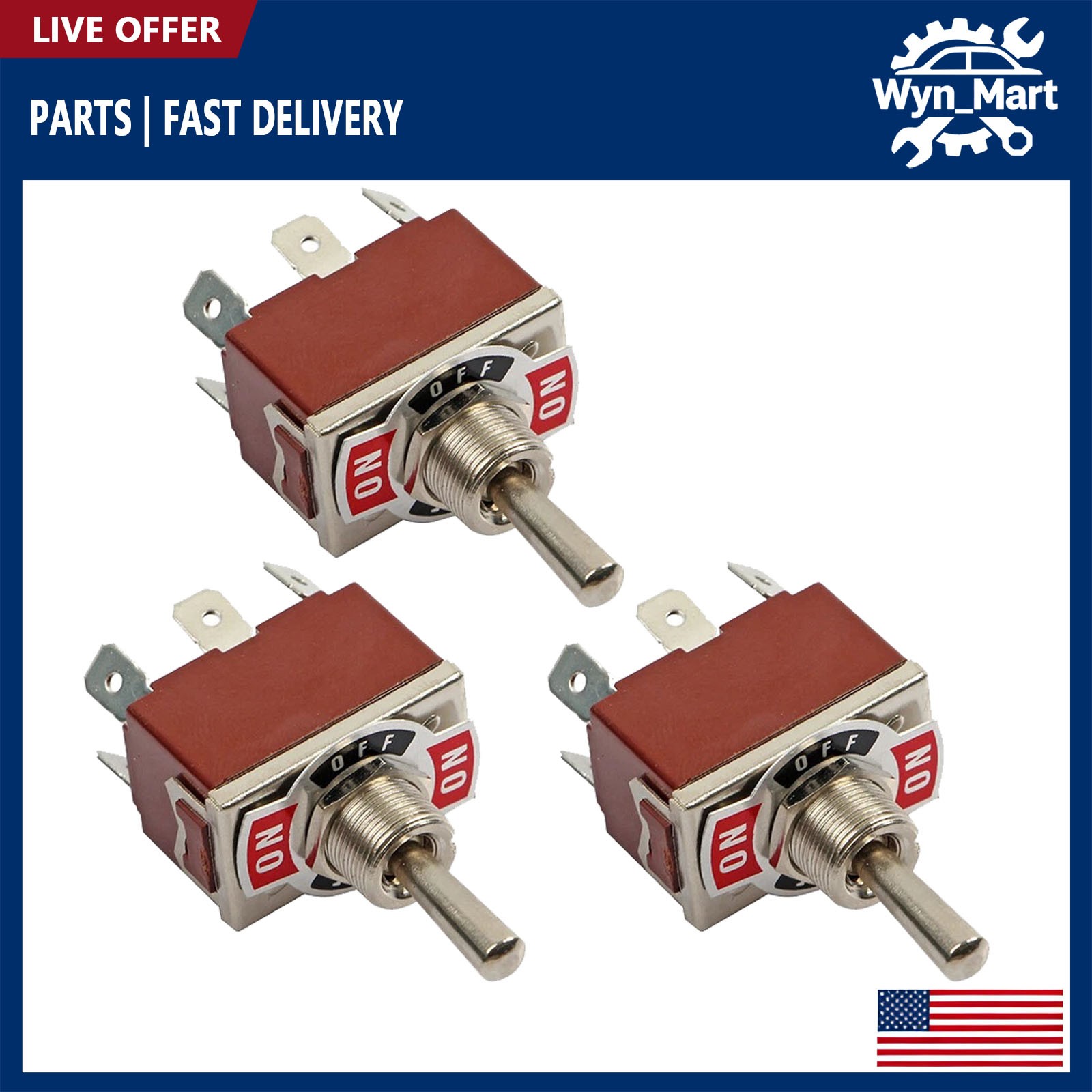 3PCS Toggle Switch Heavy Duty 20A 125V/15A 250V DPDT ON/OFF/ON Spade Terminals