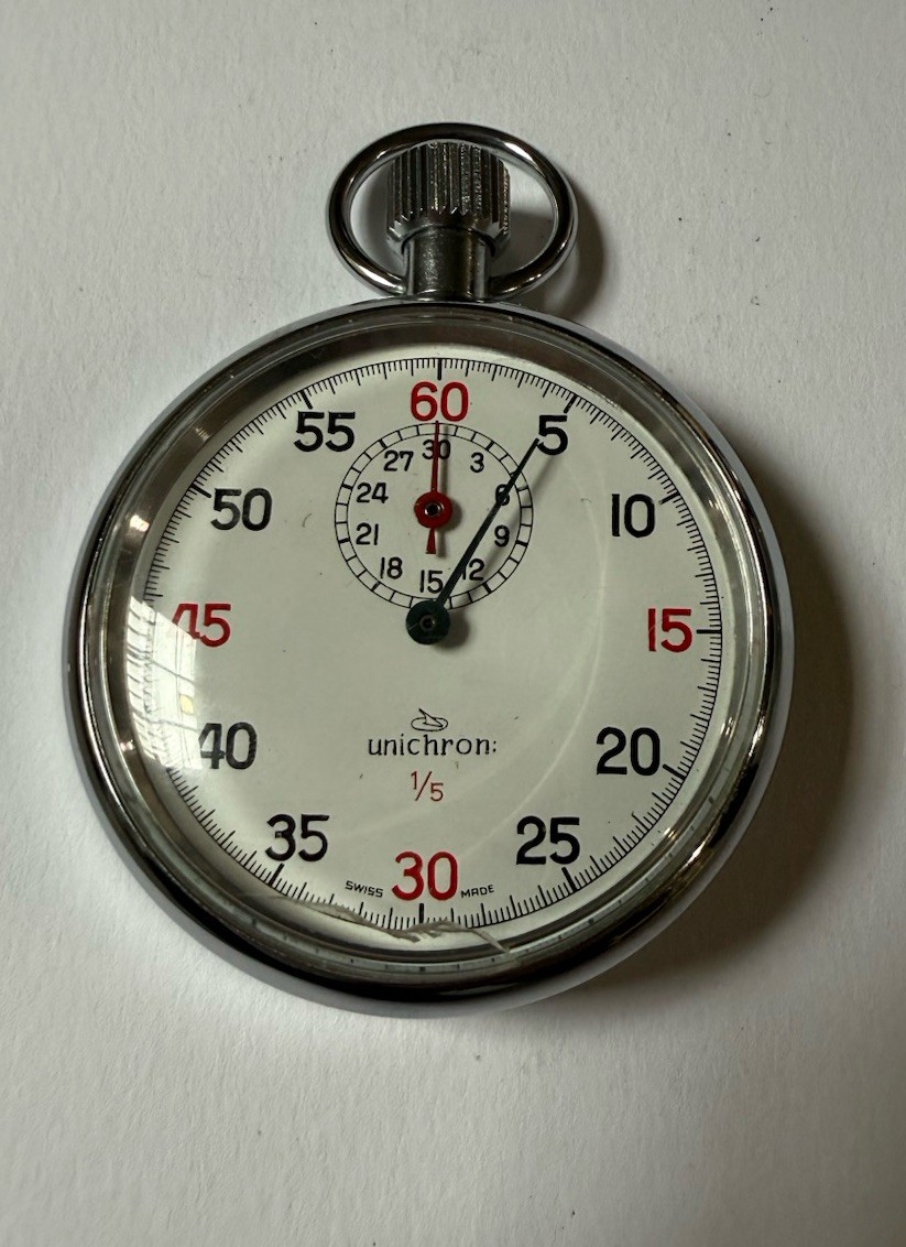 Unichron 1/5 Swiss Made Stopwatch Stop Watch Stainless-Running