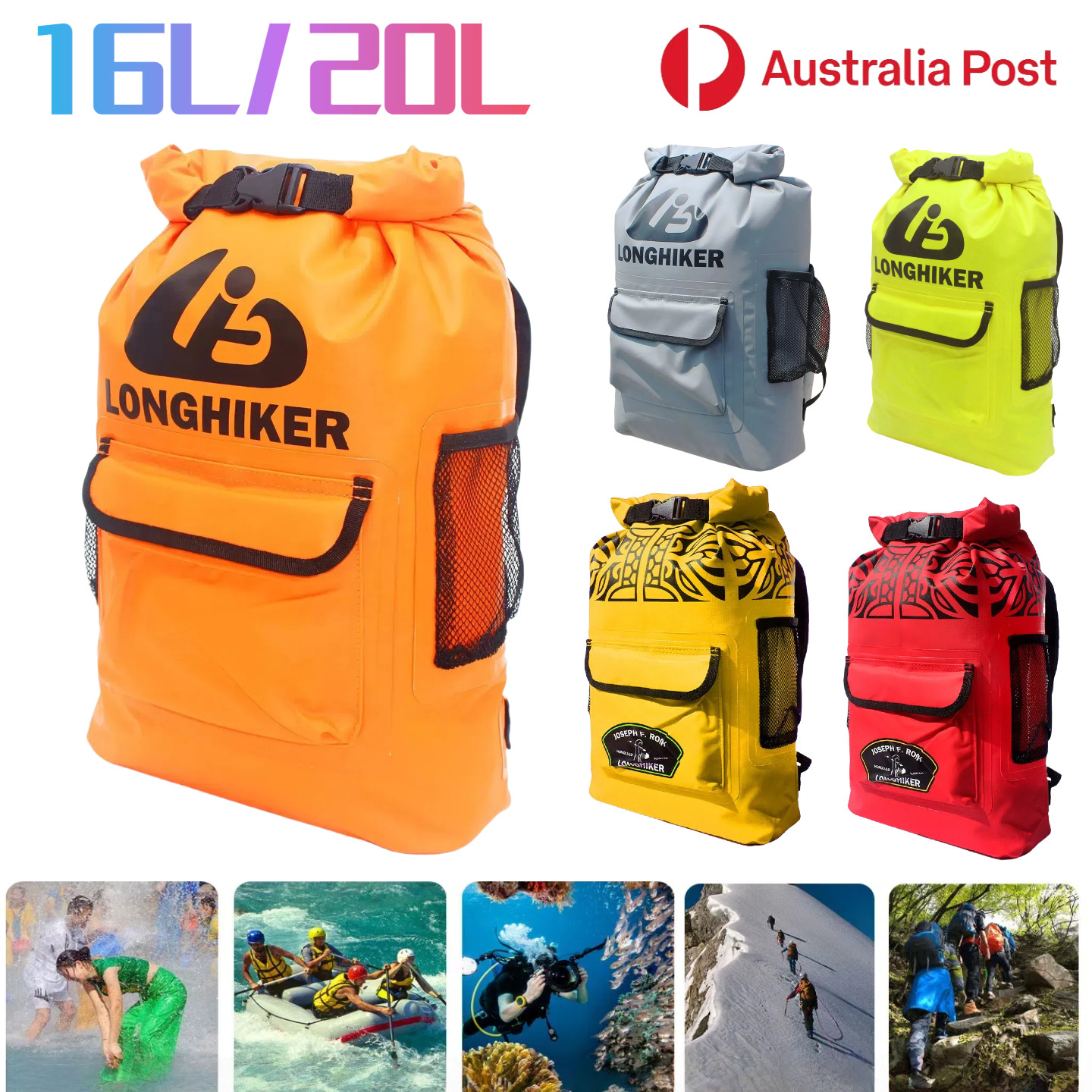 LONGHIKER Outdoor Backpack Waterproof Snorkeling Swimming Hiking Travel Sports