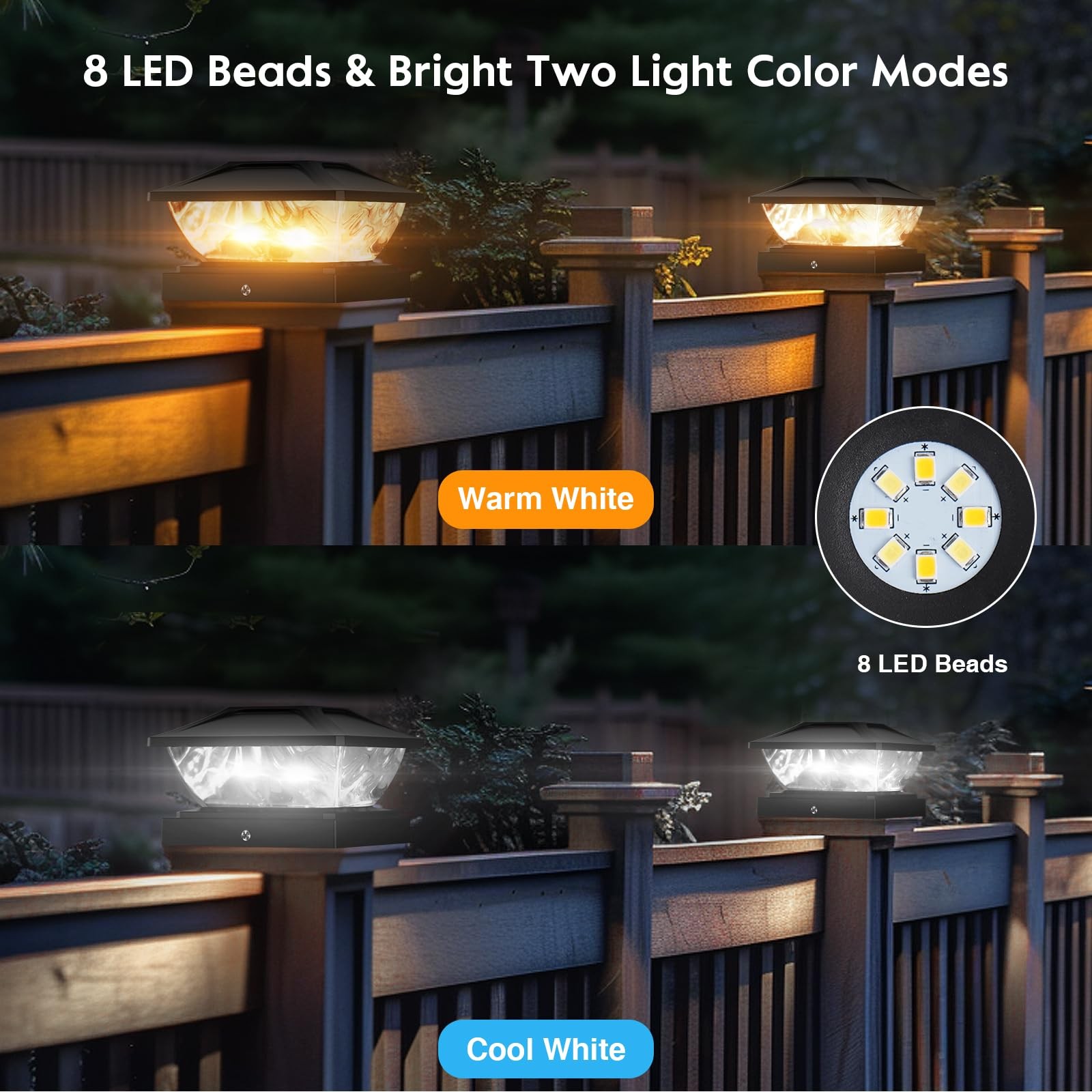 Solar Post Cap Lights Outdoor: 6 Pack 48 LED Fence Post Solar Lights - Solar ...