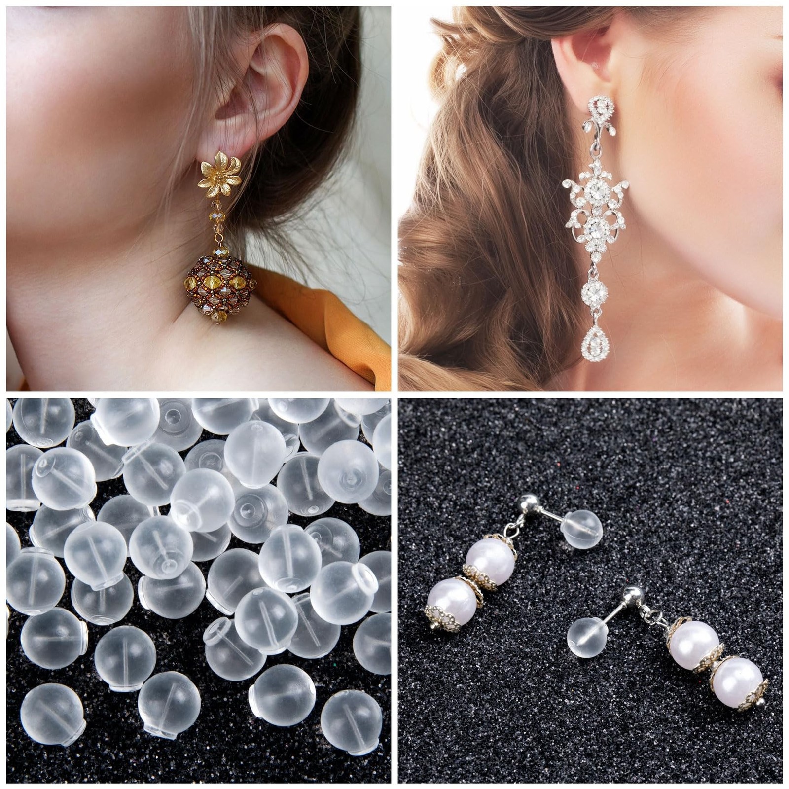 50 Pcs Comfort Impenetrable Soft Safety Backs, Secure Clear Rubber Earring Ba...