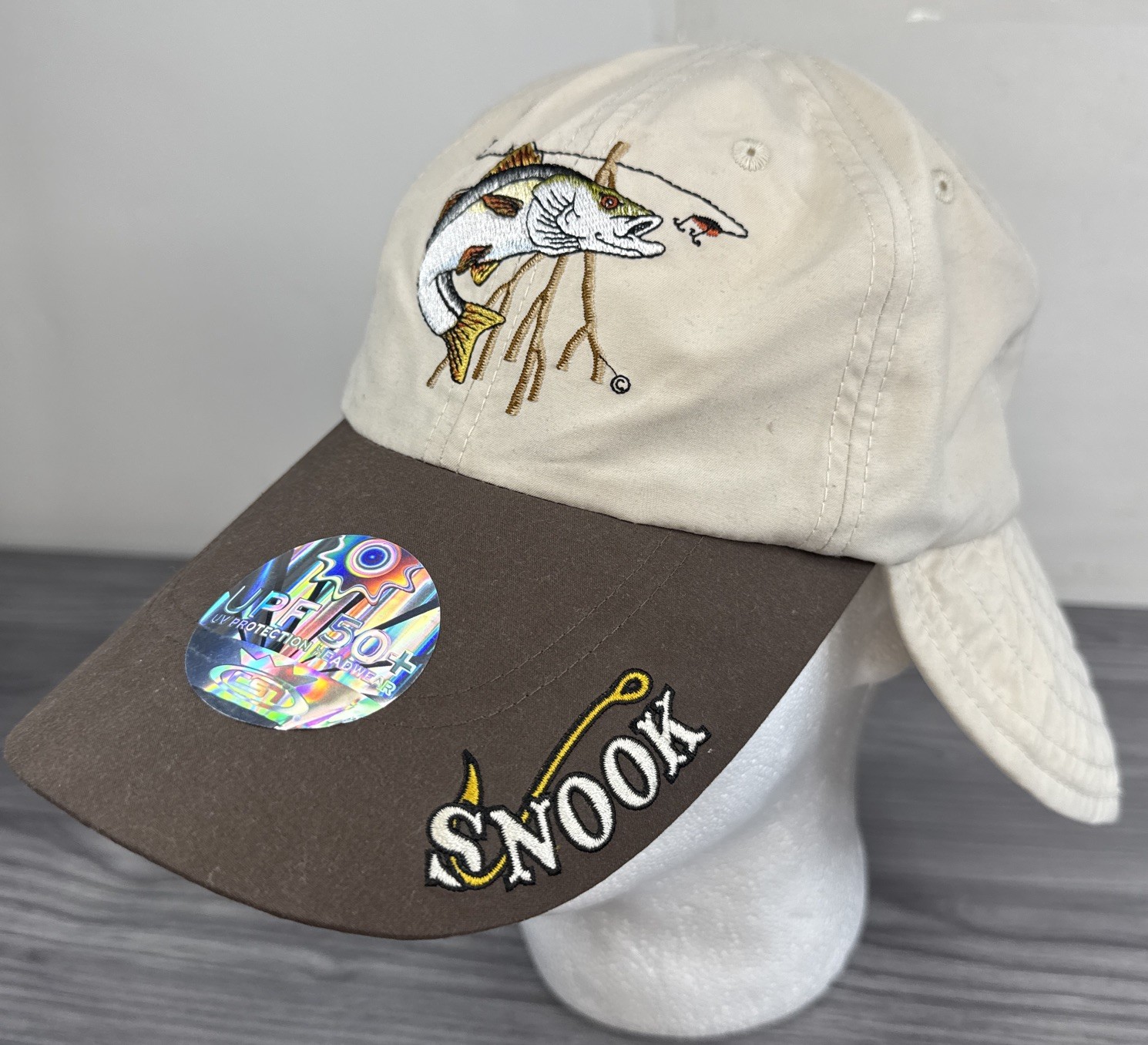 Shade Shack Snook Neck Flap Long Bill Hat Just Hook Em Collection Fishing UPF 50