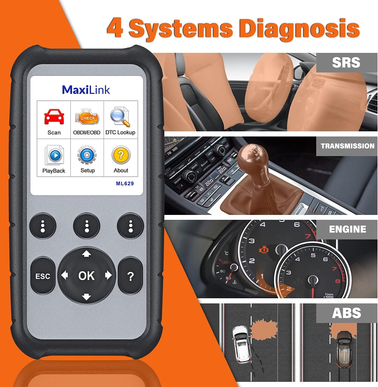 2026 Autel ML629 OBD2 Scanner ABS SRS Engine Transmission Auto VIN Code Reader
