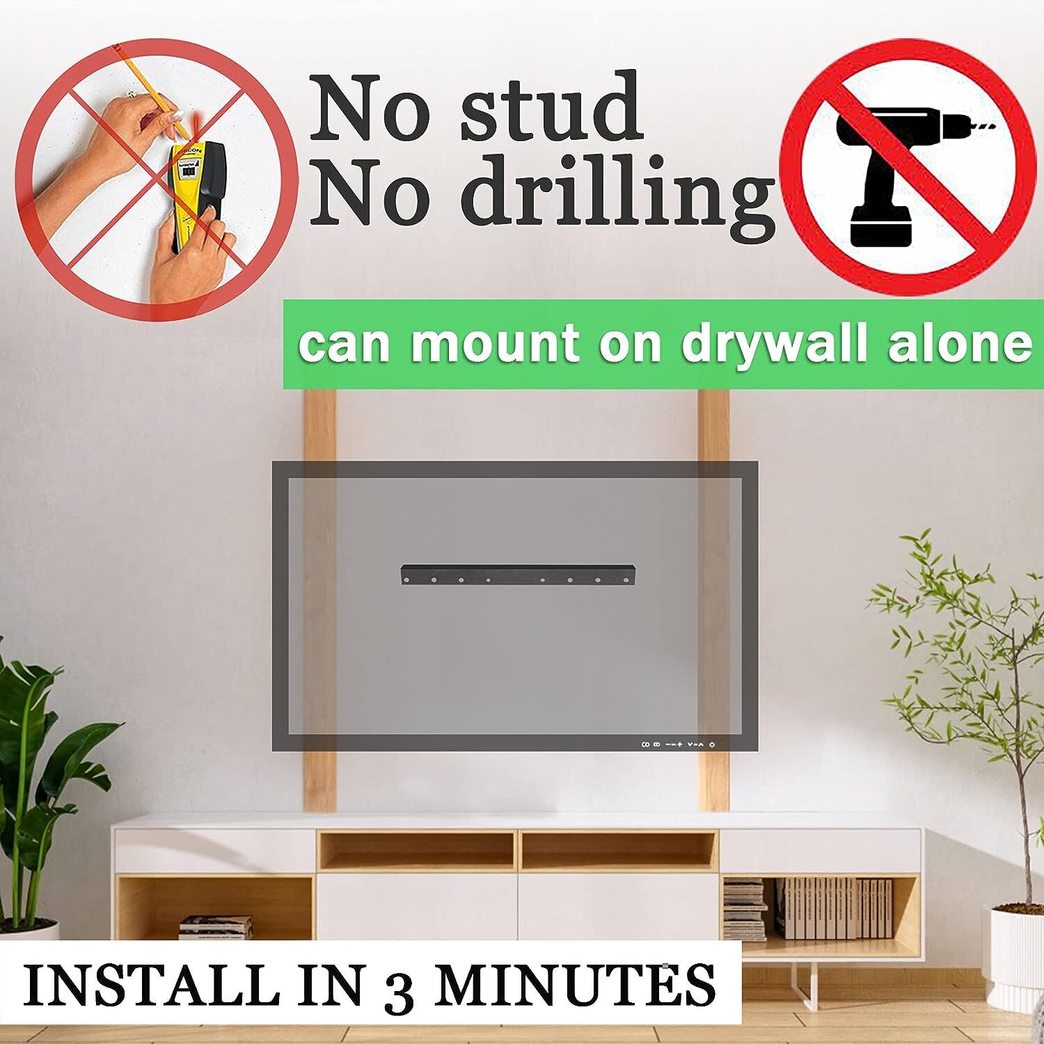 No Stud TV Wall Mount Drywall Studless TV Hanger No Damage No Drill Non Screw...