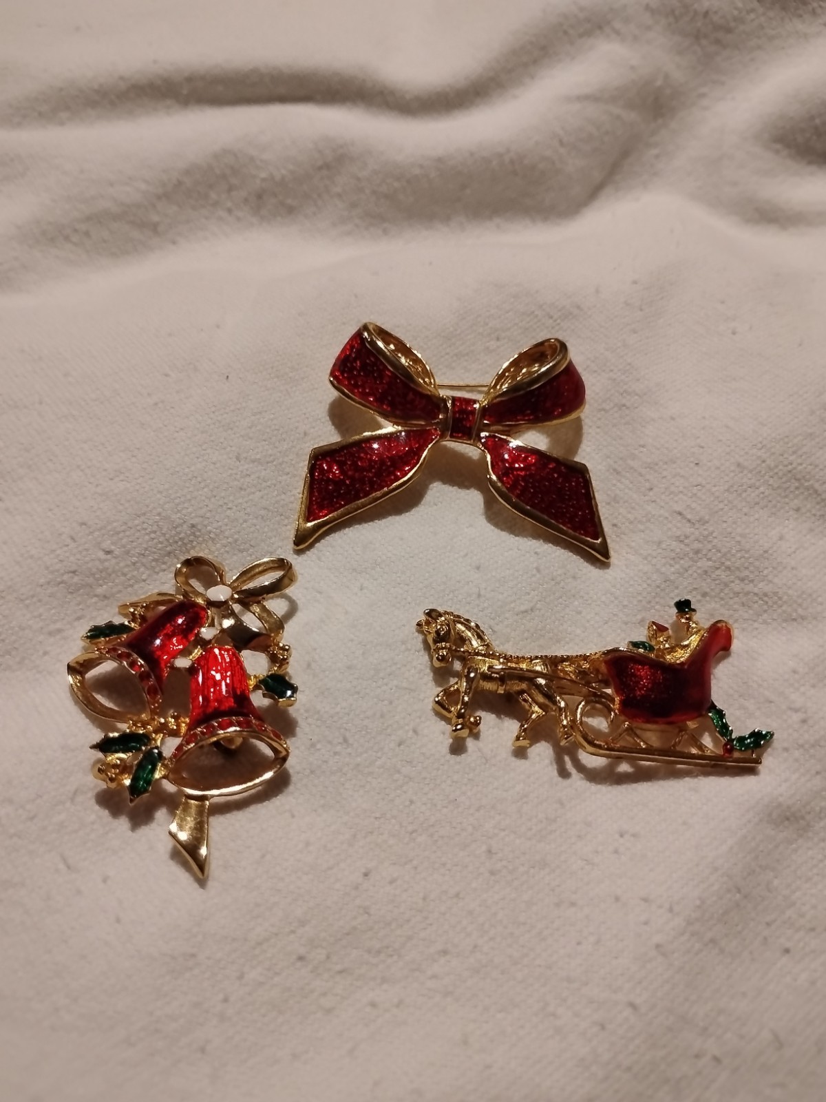 3 Red Enamel Christmas Pins