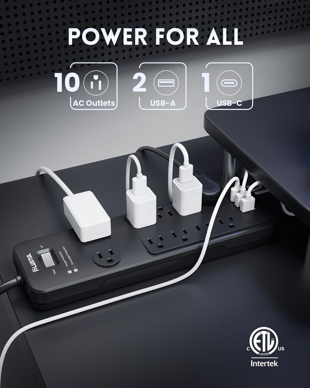 Surge Protector Power Strip 10FT, PLUGTUL with 10 Black