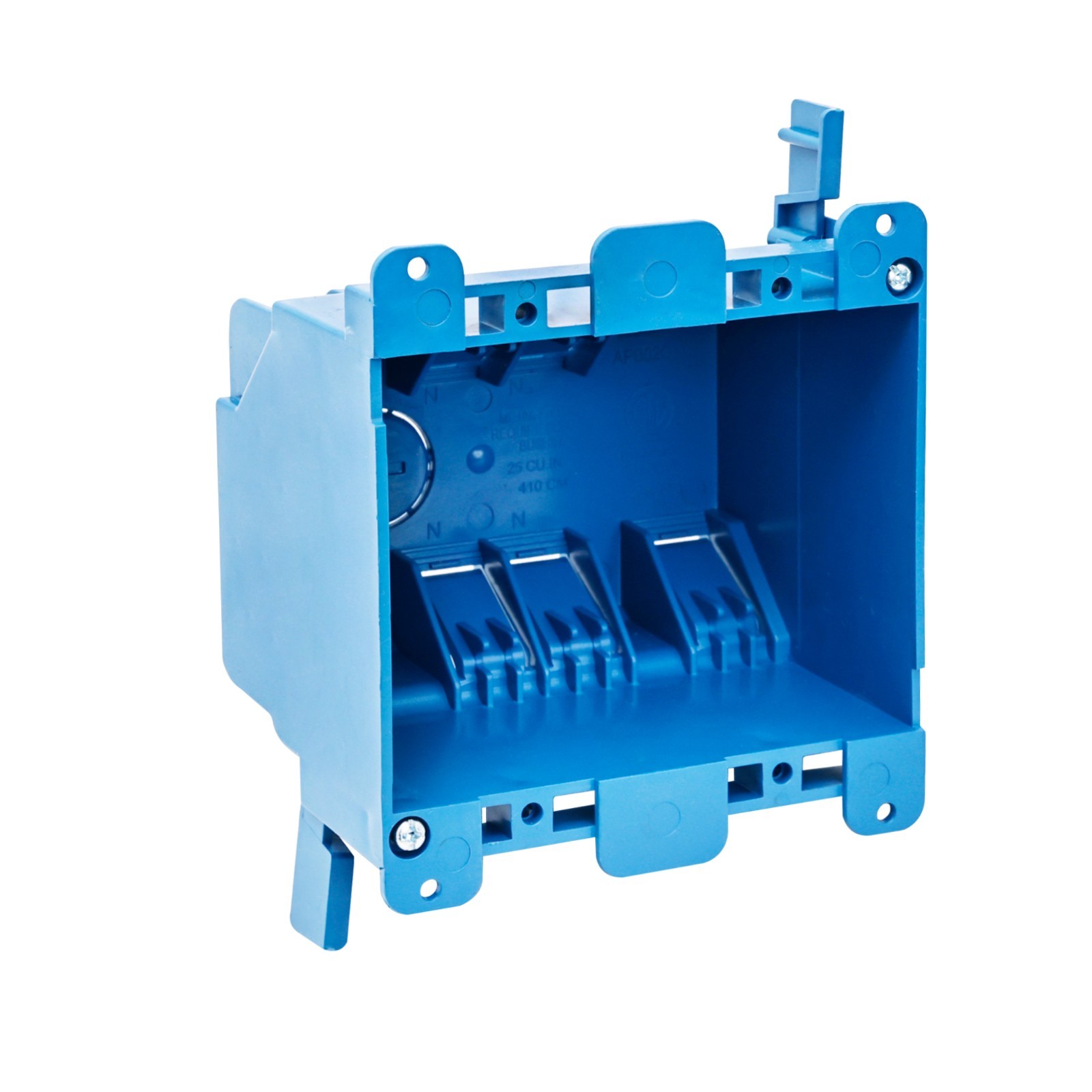 2-Gang Old Work Electrical Box 25 Cu In w/Swing Clamps & Ears Plastic ETL Blue