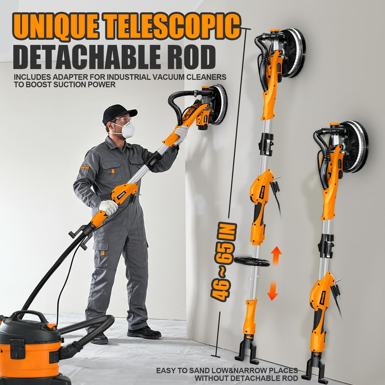 Electric Sander for Drywall and Ceilings with Extendable Handle and Accessories