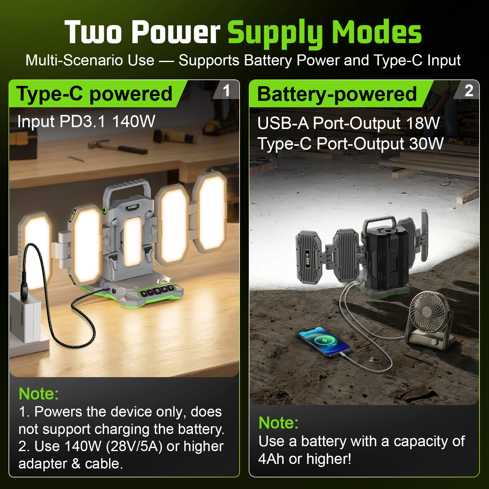 10000LM LED Work Light for EGO 56V Battery Foldable 4 Panel with Mini Light