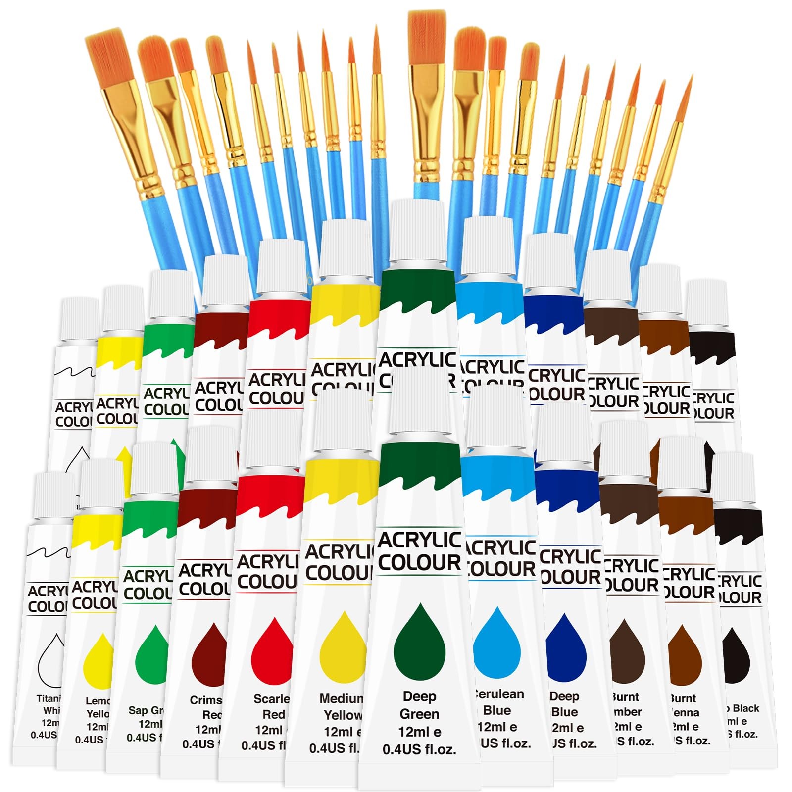 ESRICH Acrylic Paint Set 12 Colors (2 0.02 Ounce (Pack of 44), 2 set 12 color