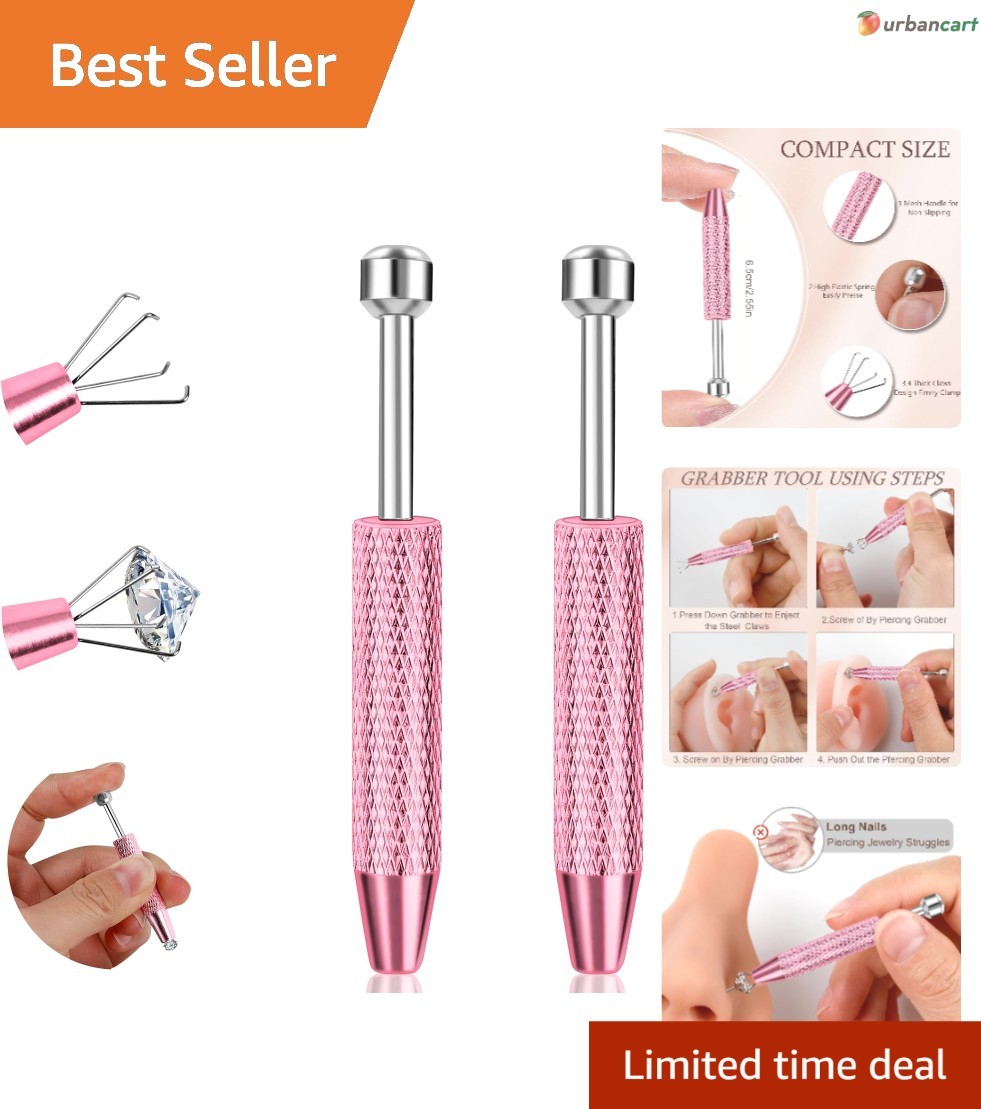 Pink 2Pcs Piercing Jewelry Grabber Set - Precision Stainless Steel Tool for E...