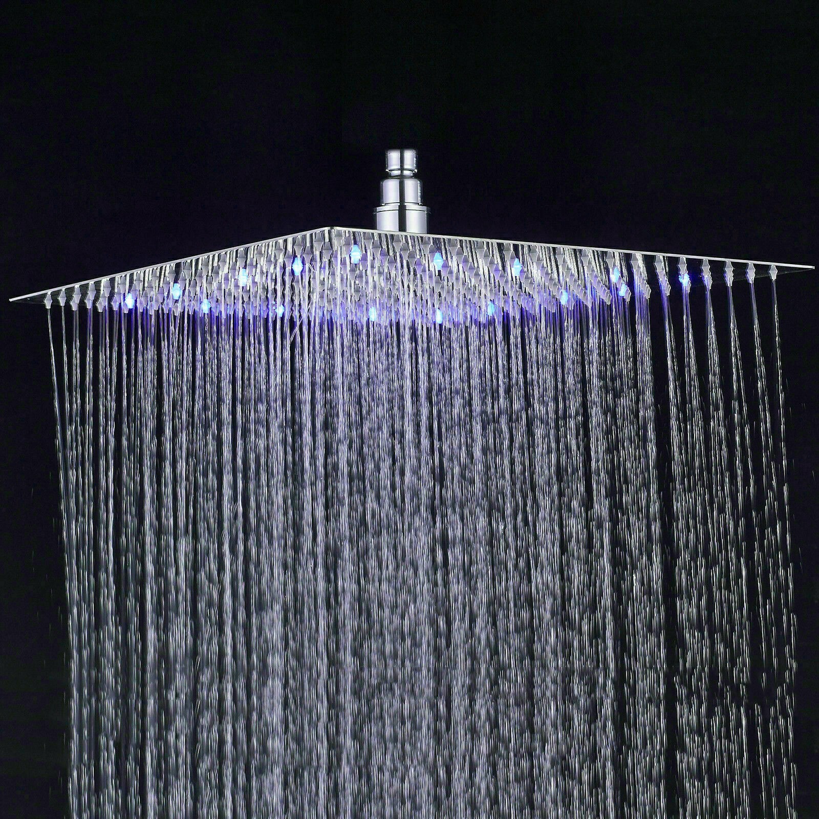 LED 16 inch Rainfall Shower Head Ultra thin Overhead Top Sprayer Brushed Nickel