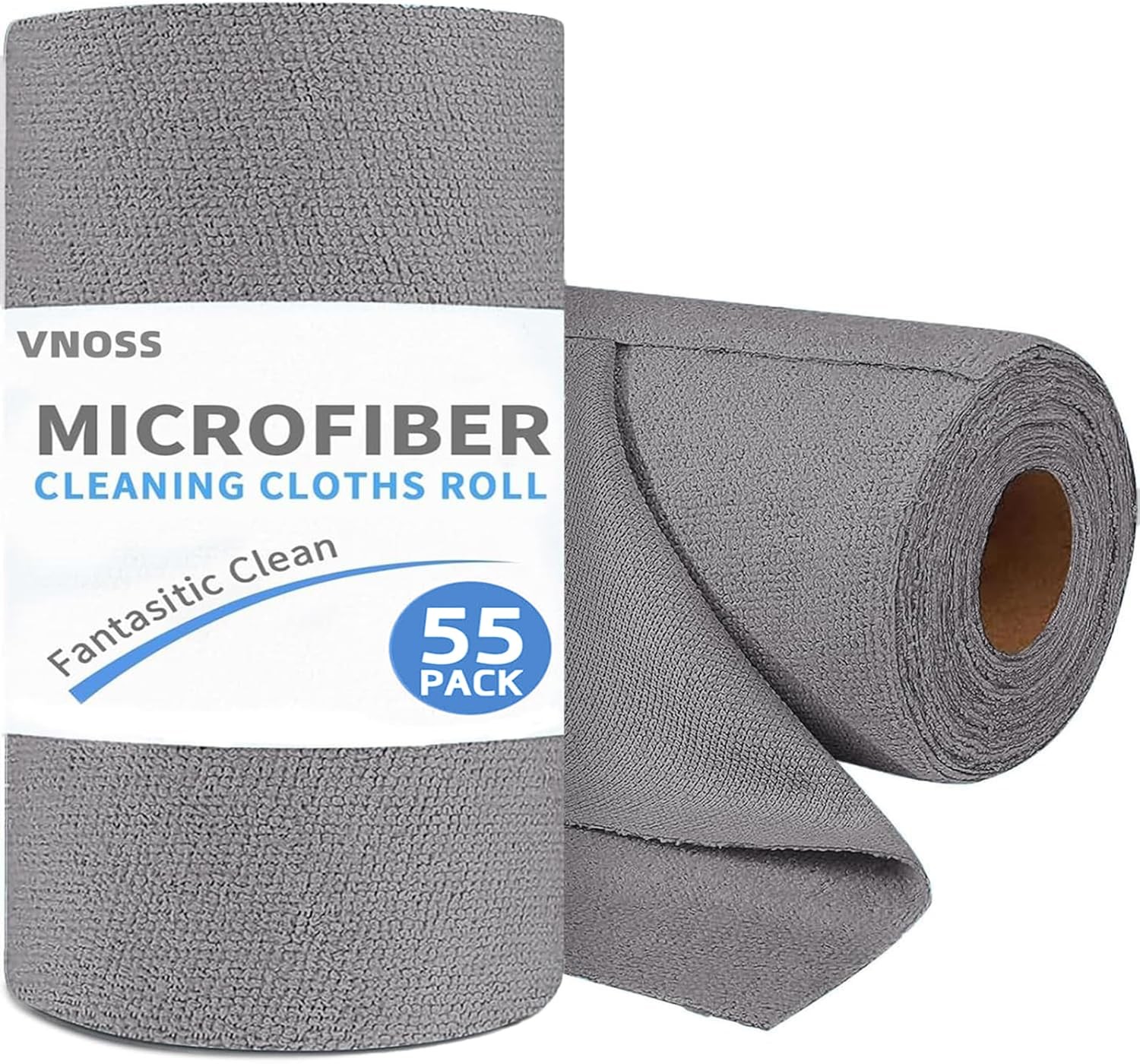 55 Pack Microfiber Cleaning Cloth Roll Tear Away 11x9 Lint Free Grey Towels