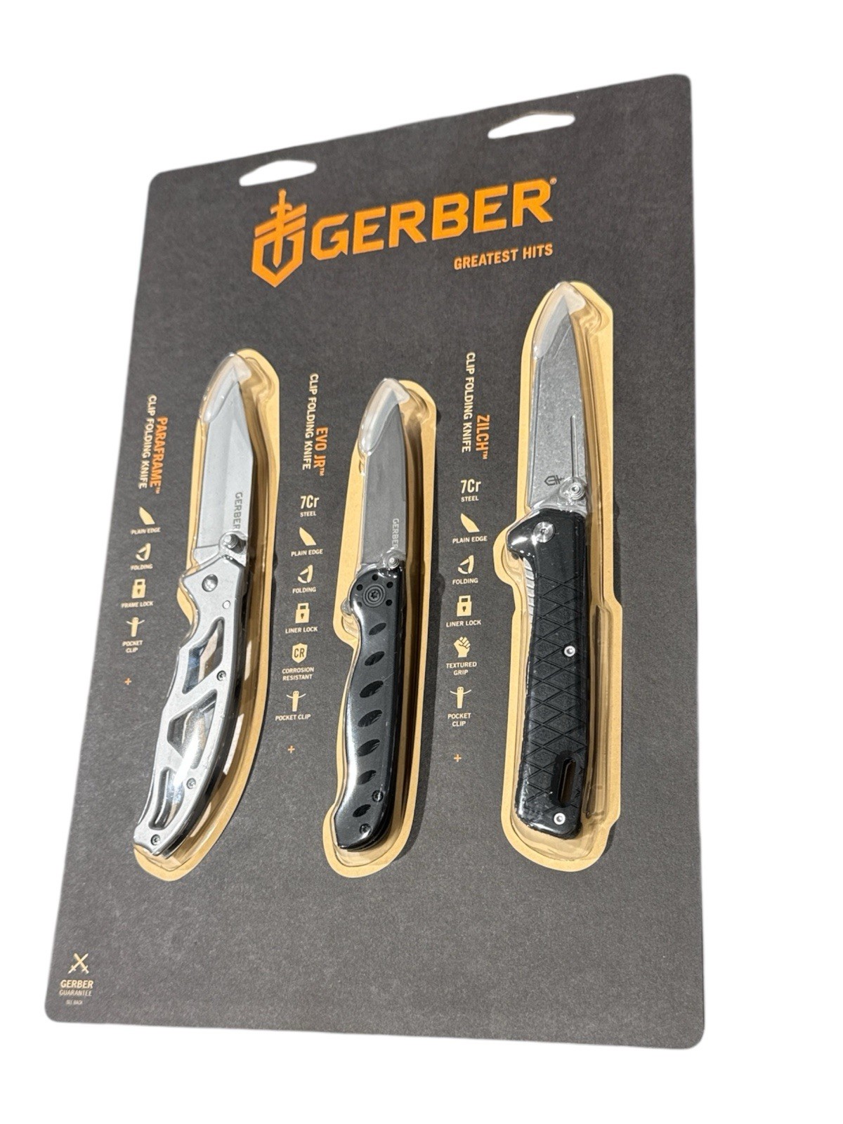 Gerber 3-Piece Folding Knife Set, PARAFRAM, EVO JR, ZILCH Unopened Sealed
