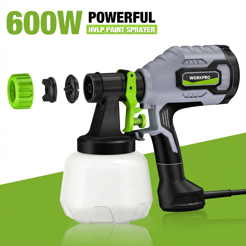 WORKPRO 600W HVLP Paint Sprayer Gun with 3 Spray Patterns & Adjustable Flow