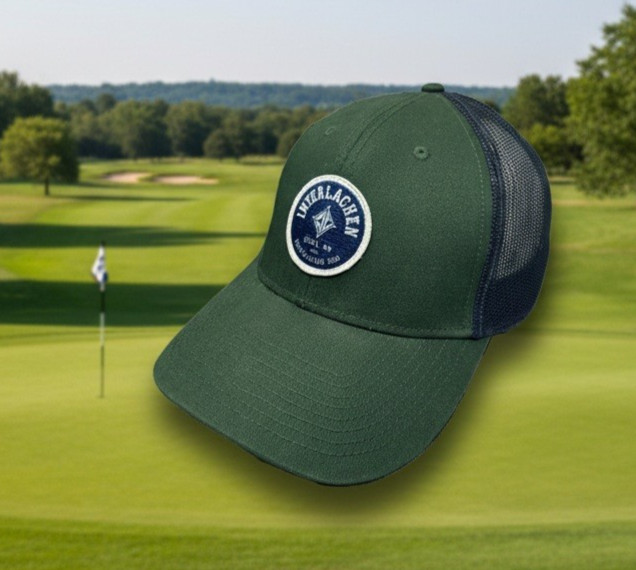 Interlachen Green Blue Logo Graphic Baseball Cap Hat One Size Mesh Snap Back