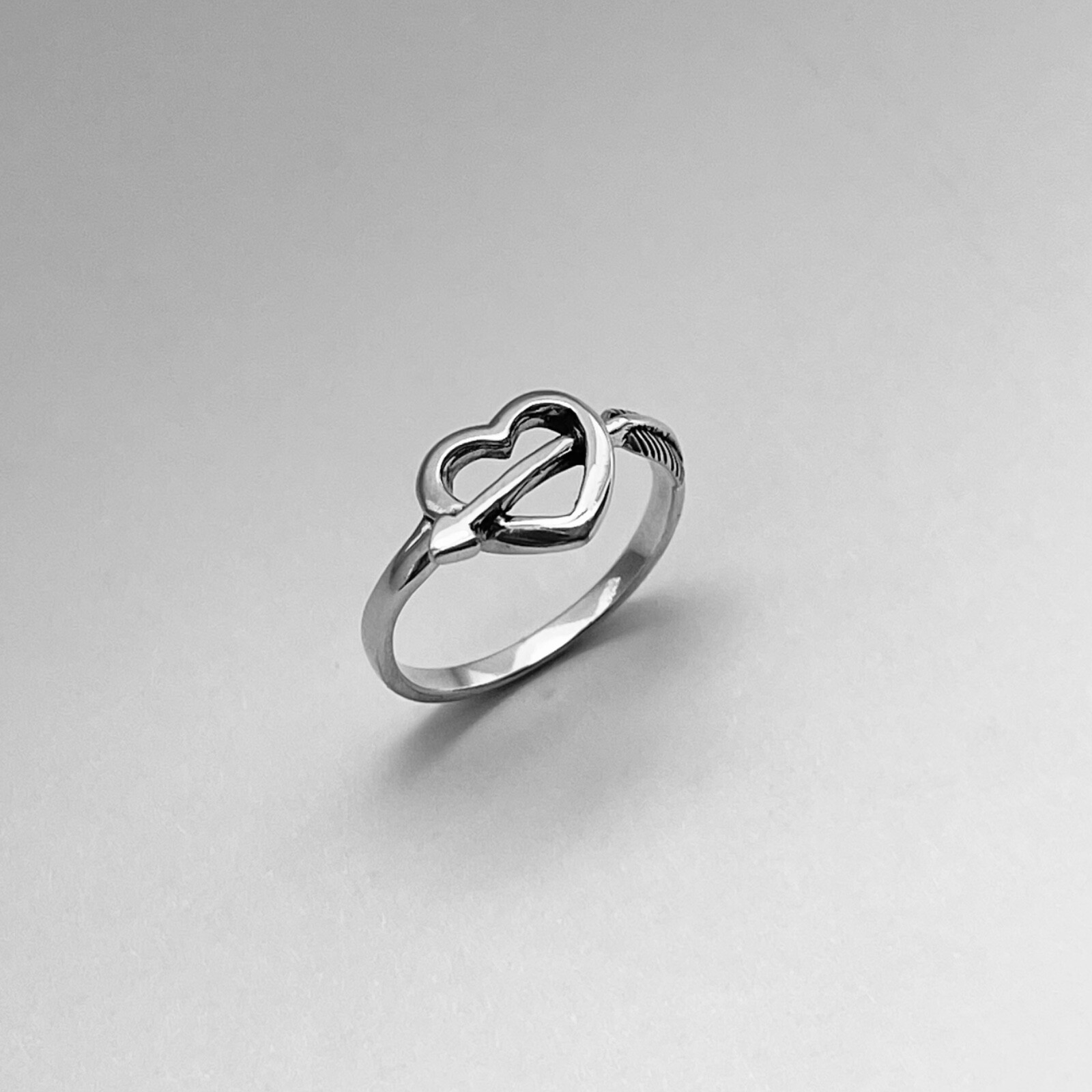 Sterling Silver Heart With Arrow Ring, Silver Rings, Heart Ring, Bow Ring