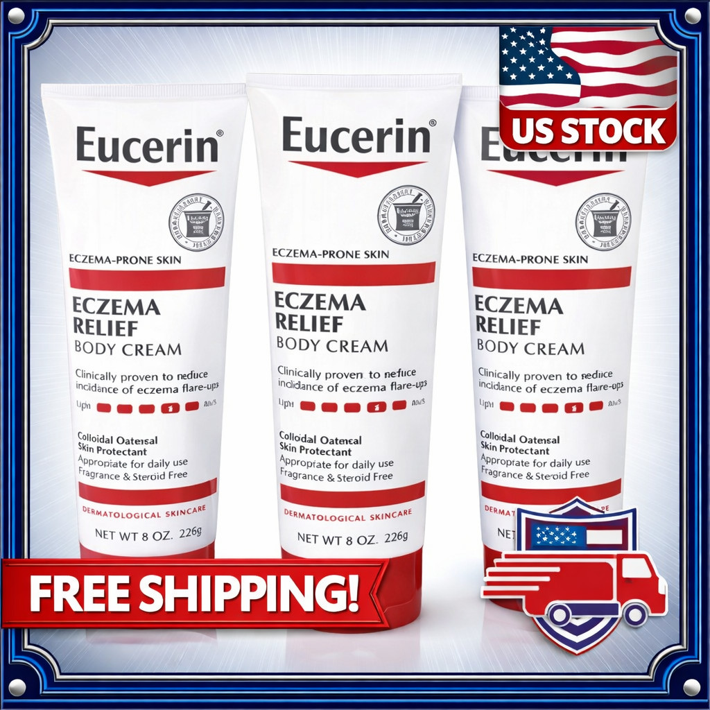 3 PACK Eucerin Eczema Relief Body Cream for Dry Skin Unscented 8 oz 226 g 02/27
