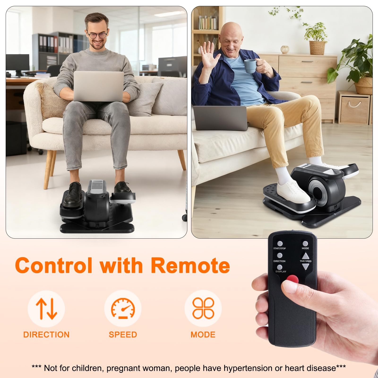 Under Desk Elliptical Machine, Portable Electric Seated Pedal Exerciser with ...