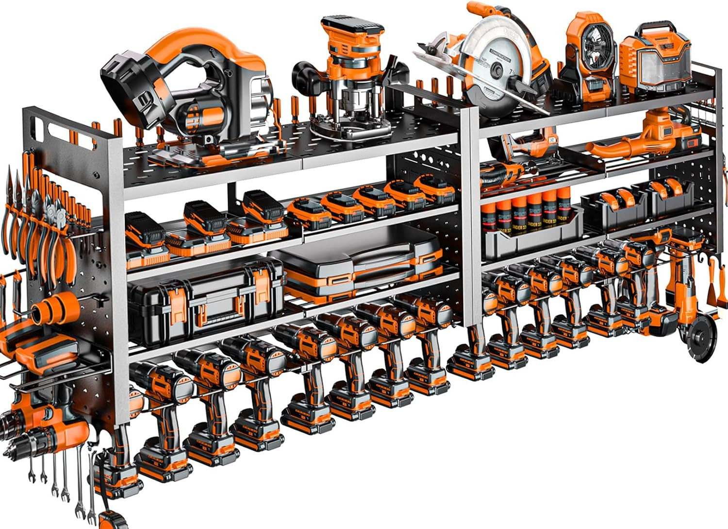 Super Large 66" Wall-Mount Tool Organizer with 18 Drill Holders, 600 Lbs Capacit