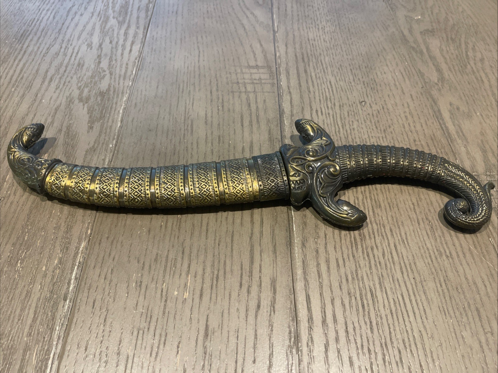Vintage Tibetan Hindu God Dagger Knife Scabbard Ornate Decorative Gold Metal