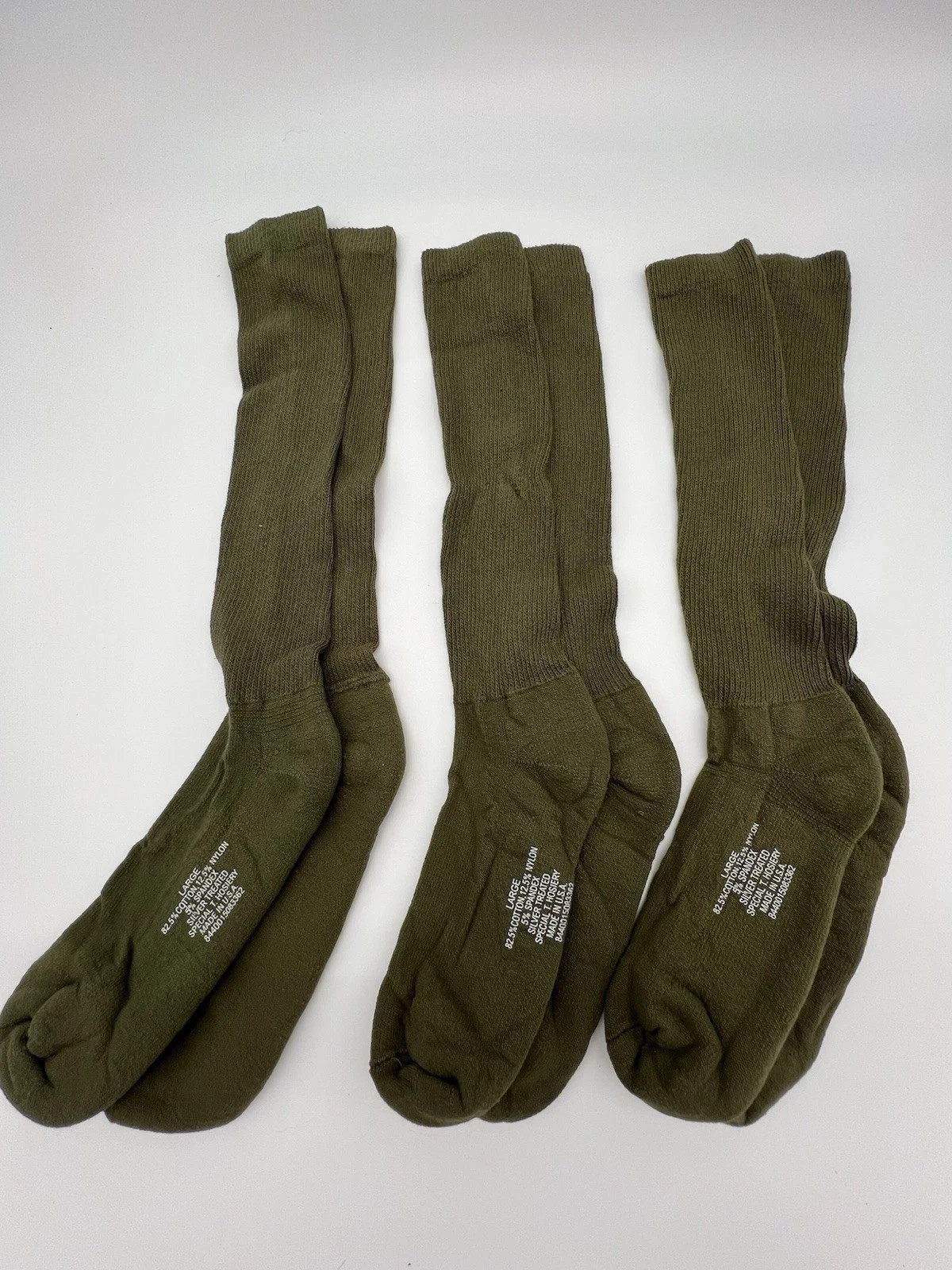 3 Pairs NEW Mid-Calf US Military Cushion Antimicrobial Boot Socks Made in U.S.