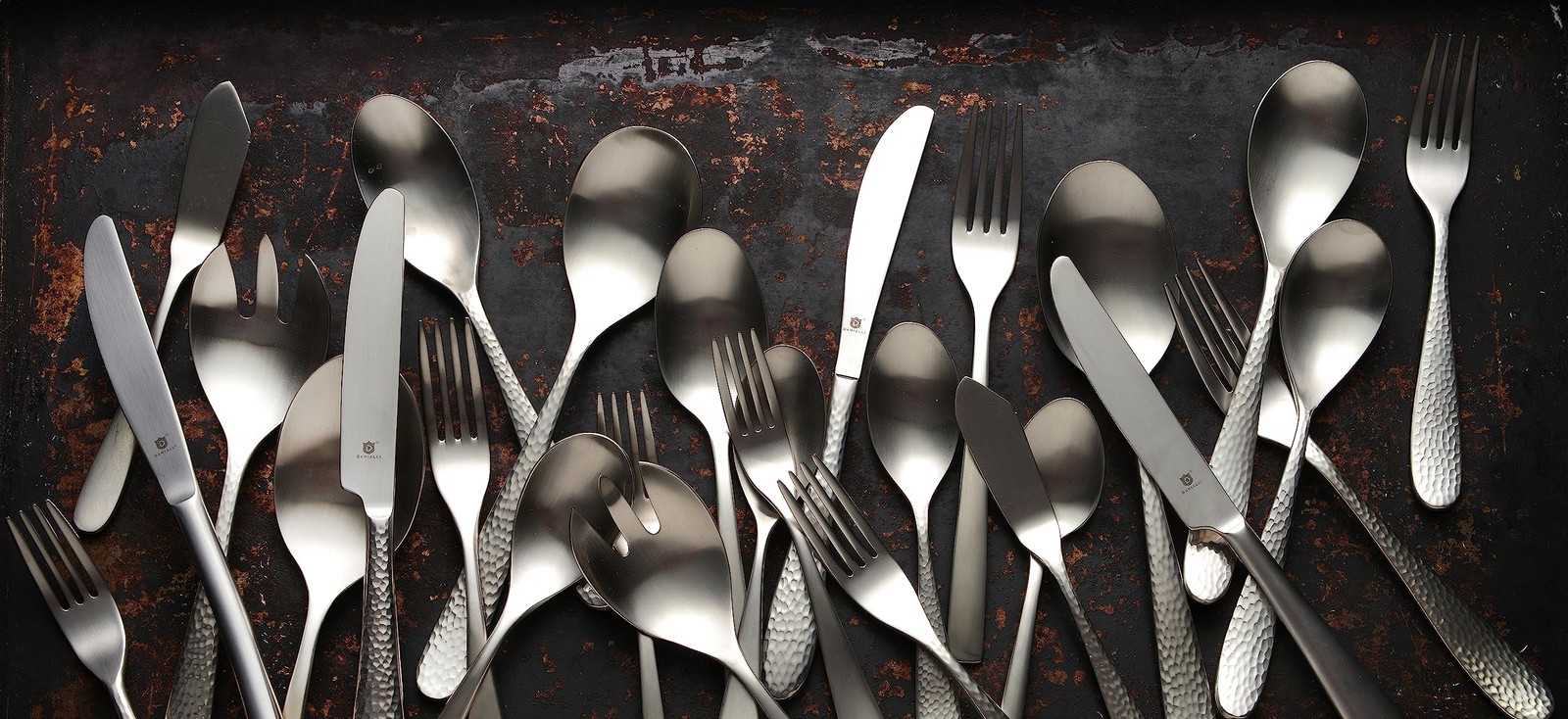 Danialli Matte Silverware Set, 18/10 Stainless Steel Satin Flatware, Modern B...