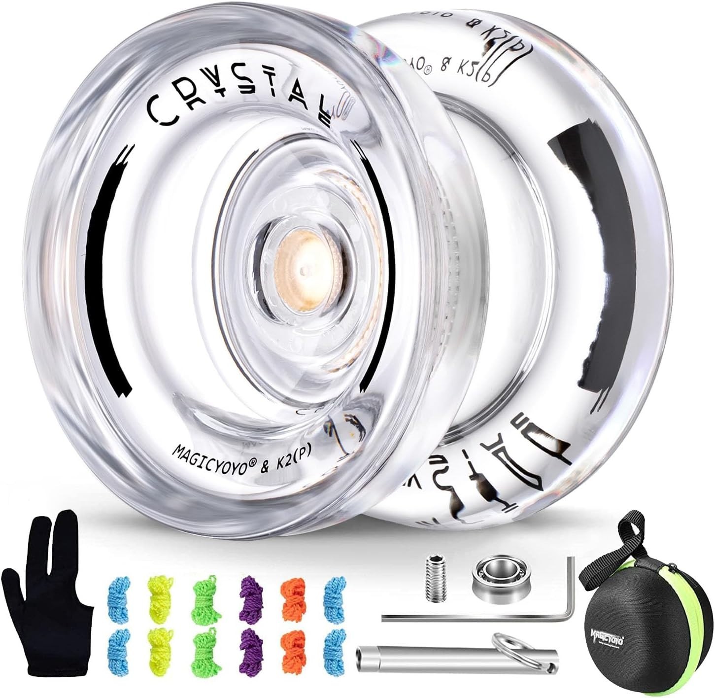 Professional K2 Crystal White Yo-Yo: Beginner Friendly with Extra Strings & Case