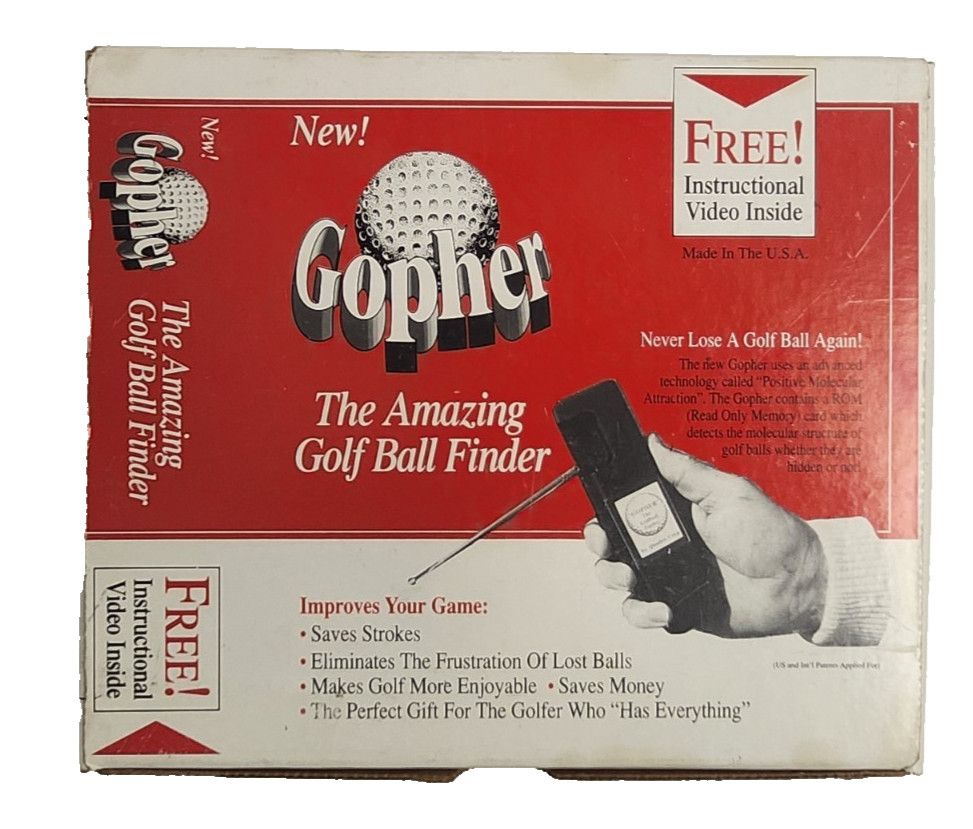 Gopher The Amazing Golf Ball Finder With VHS Tape 1987 Gag Gift New Old Stock