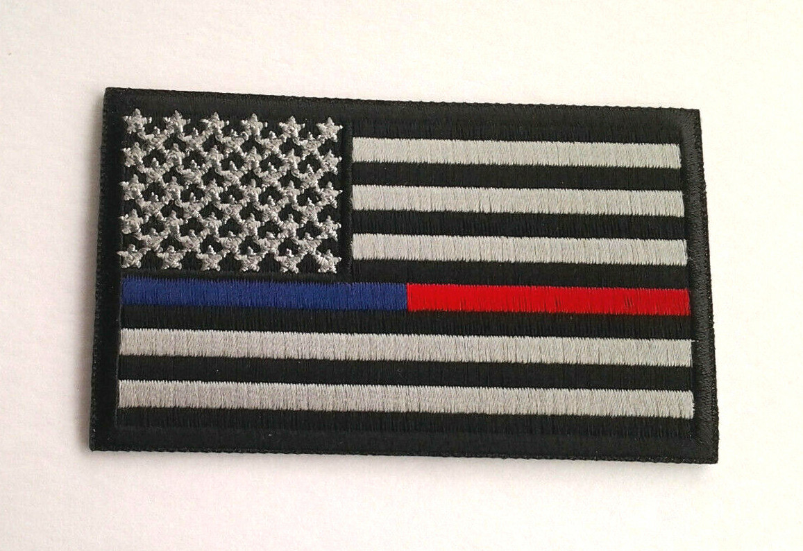 US FLAG BLUE LINE & RED LINE FOR LAW ENFORCEMENT & FIREFIGHTERS Patch P4934 E