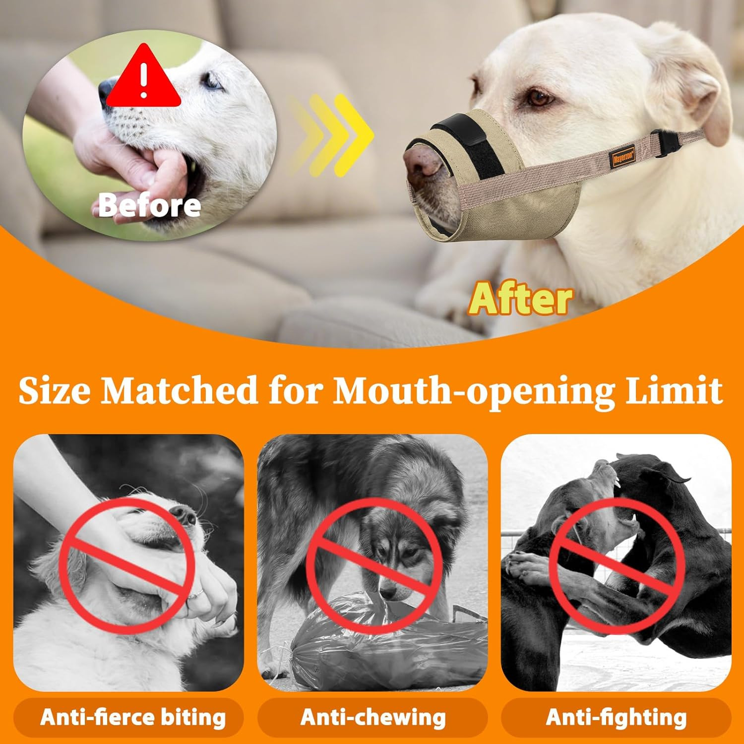 Dog Muzzle for Large Medium Small Dogs, Adjustable Fit, Soft & Sturdy Fabric, Pr