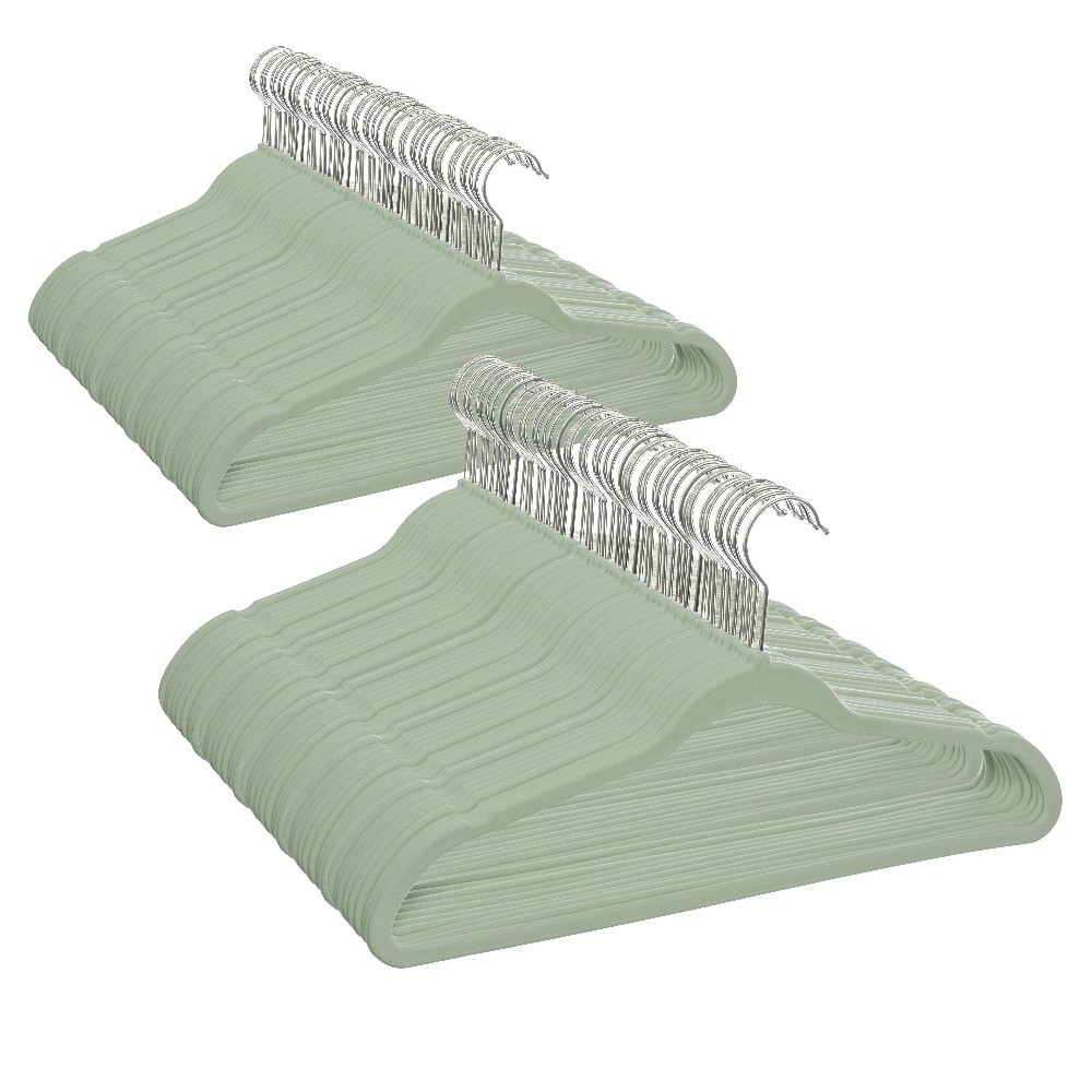 Velvet Adult Clothing Hangers, 100 Pack, Green, Non-Slip, Space Saving