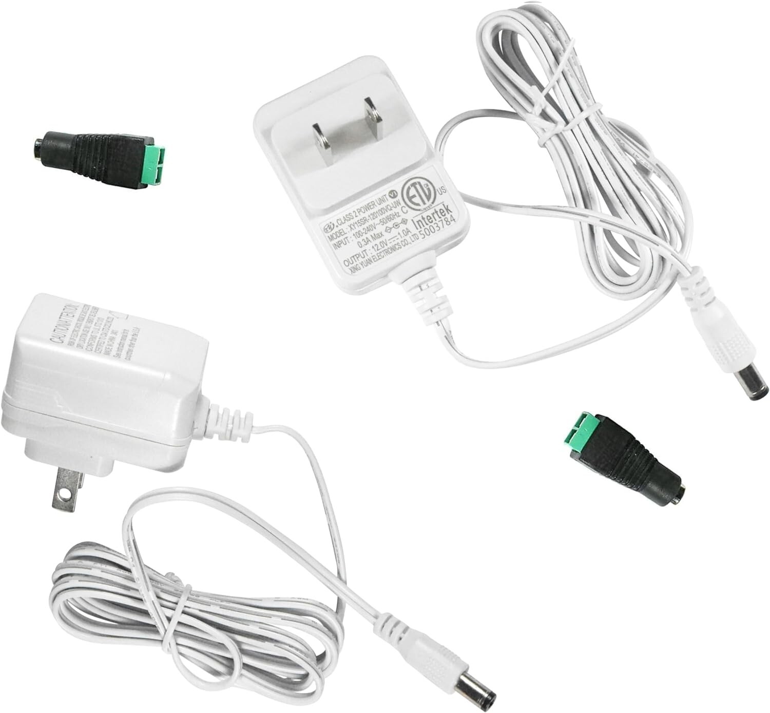 2x White 12V 1A AC Adapters + 2 5.5/2.1mm Female Barrel Connectors for LED Strip