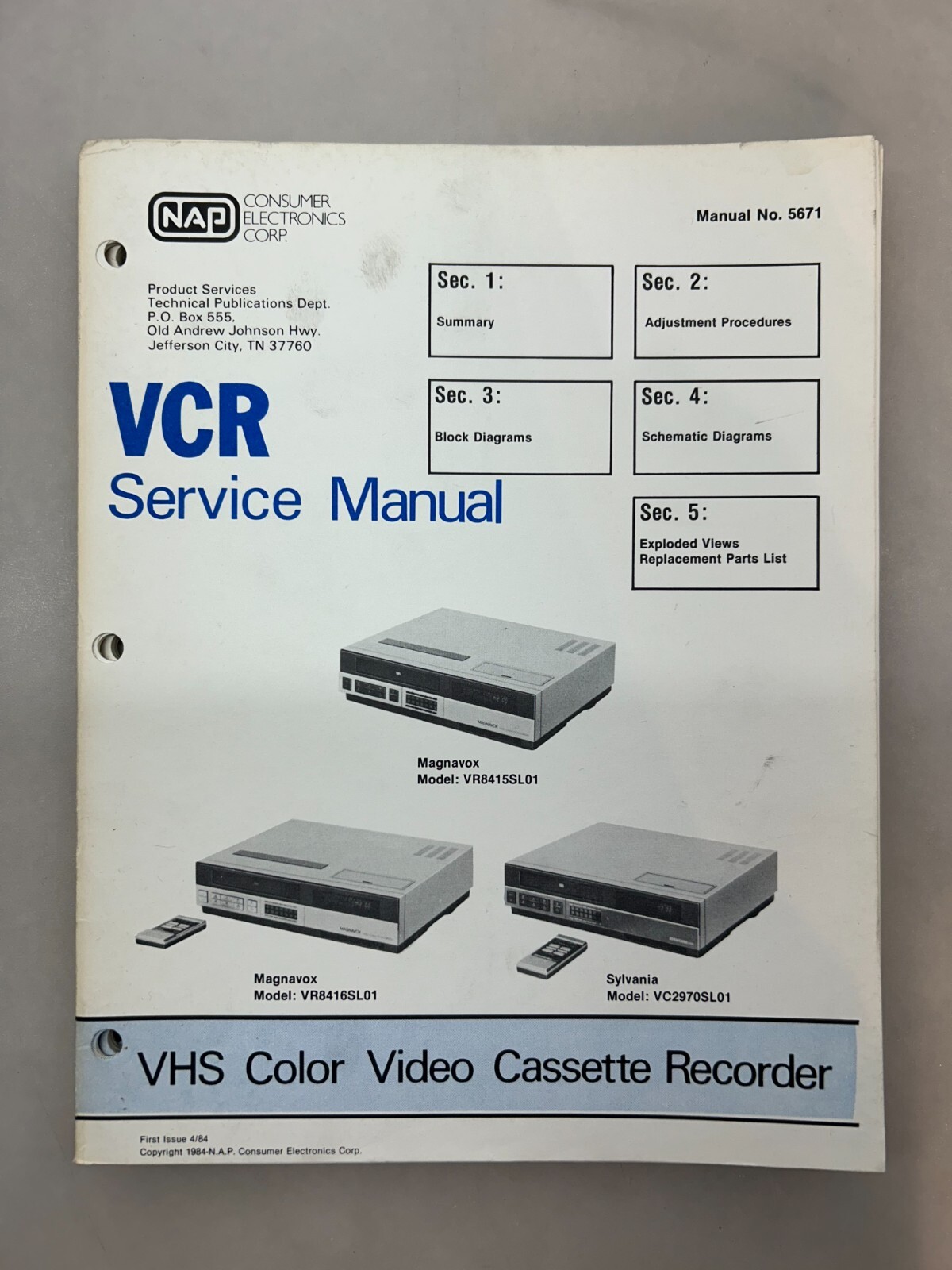 Magnavox VR8415SL01 Original Service Manual Free Shipping