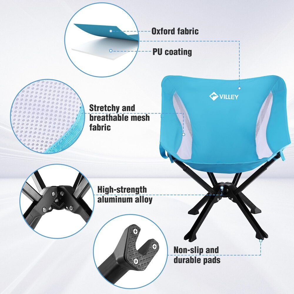 VILLEY 2-Pack Portable Folding Camping Chair No Assembly Quick Setup 330LBS Load