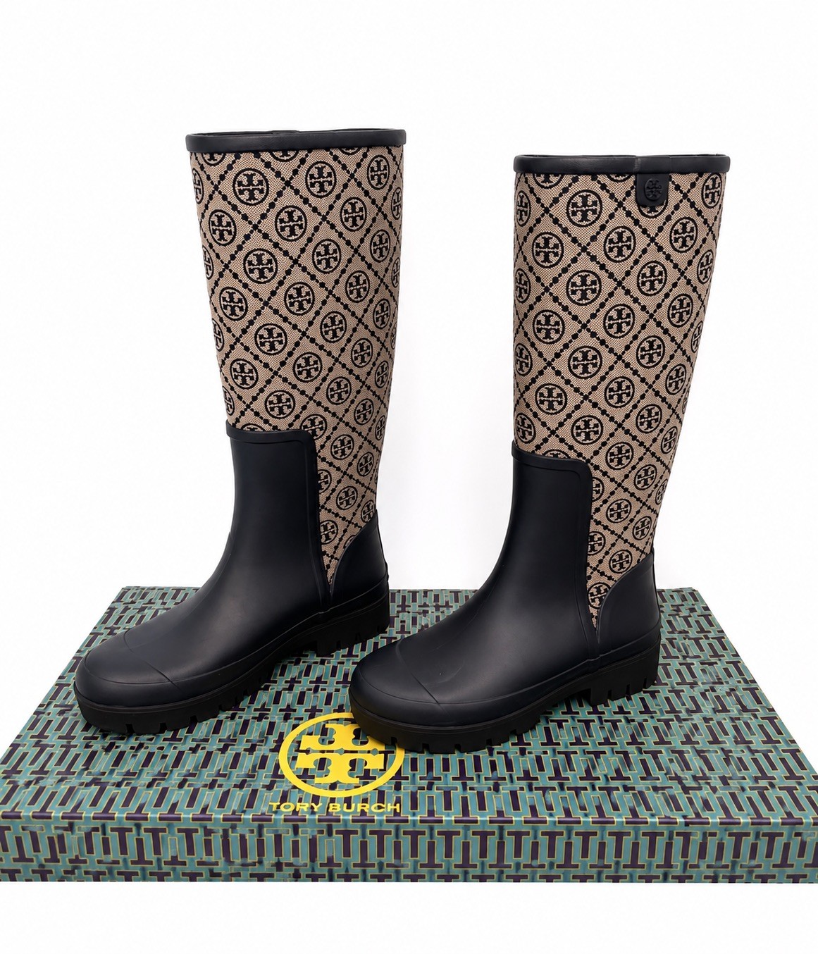 Tory Burch T Monogram Hurricane Tall Boots – Perfect Navy – Size 6 – NIB