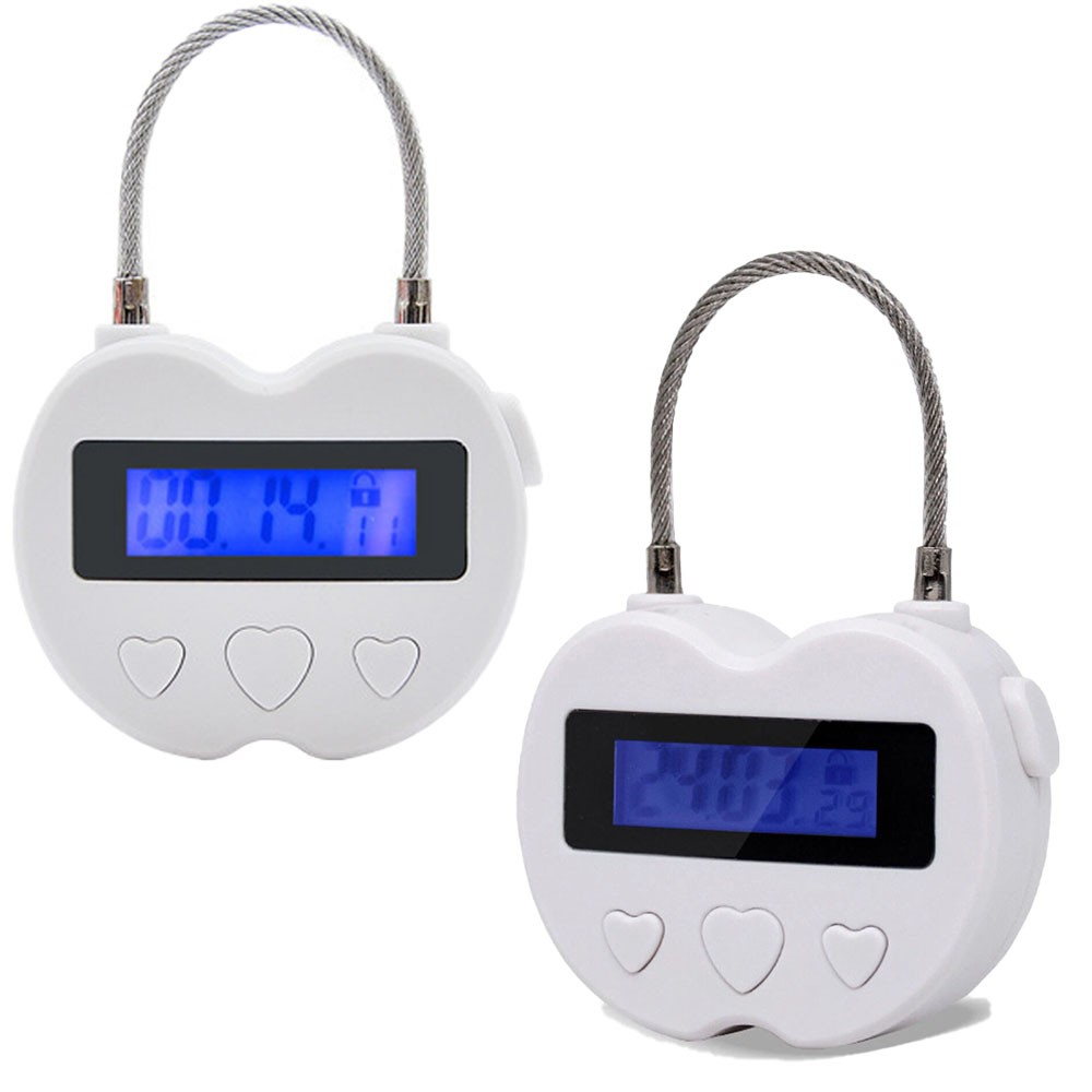 2PCS White USB Rechargeable Smart Time Lock LCD Display Temporary Timer Padlock