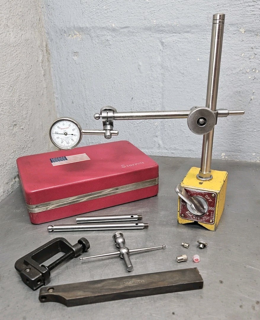 Starrett No. 196 dial indicator set with an Enco magnetic base
