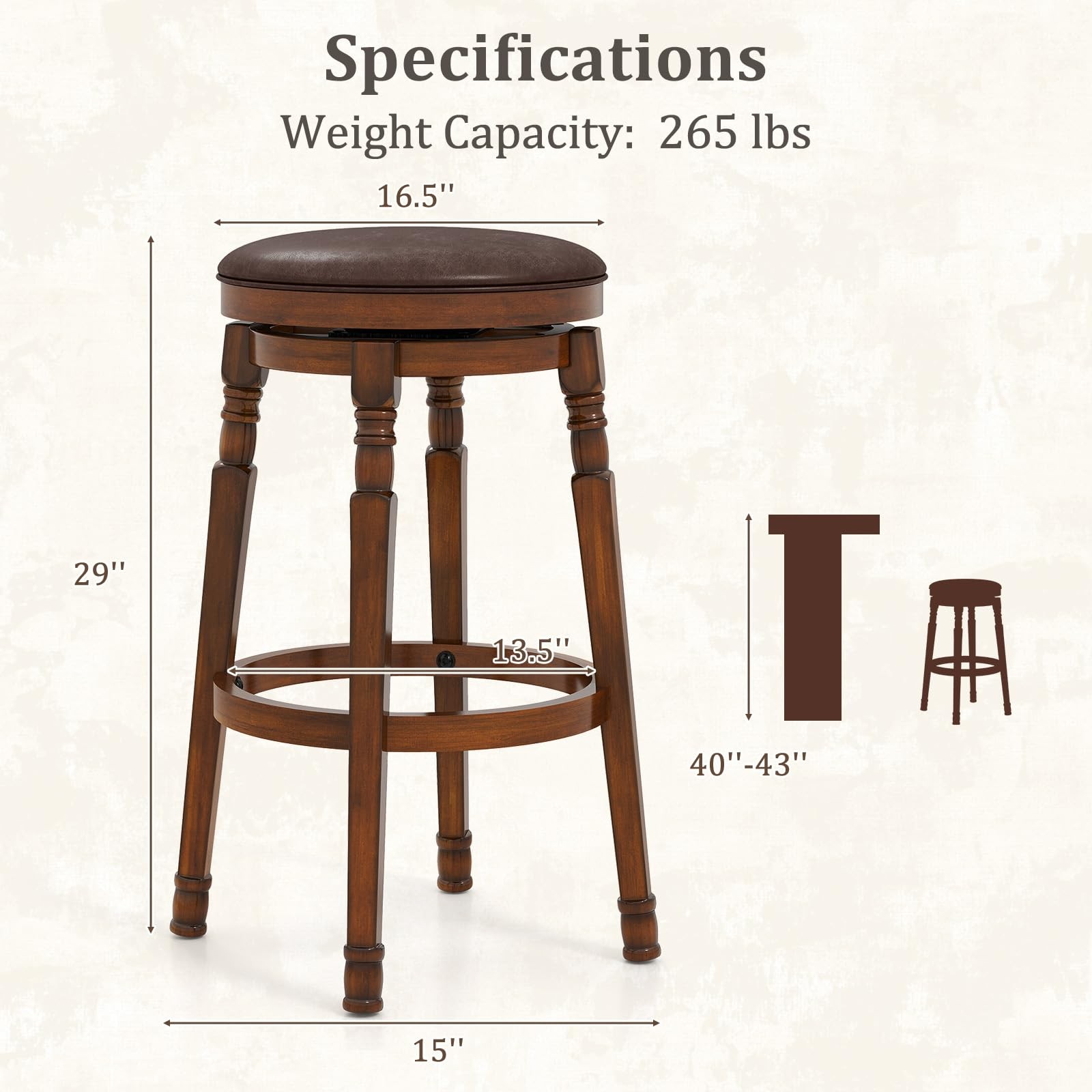 Swivel Bar Stools Set of 2, 29" Bar Height Bar Stools w/Faux Leather Padded S...