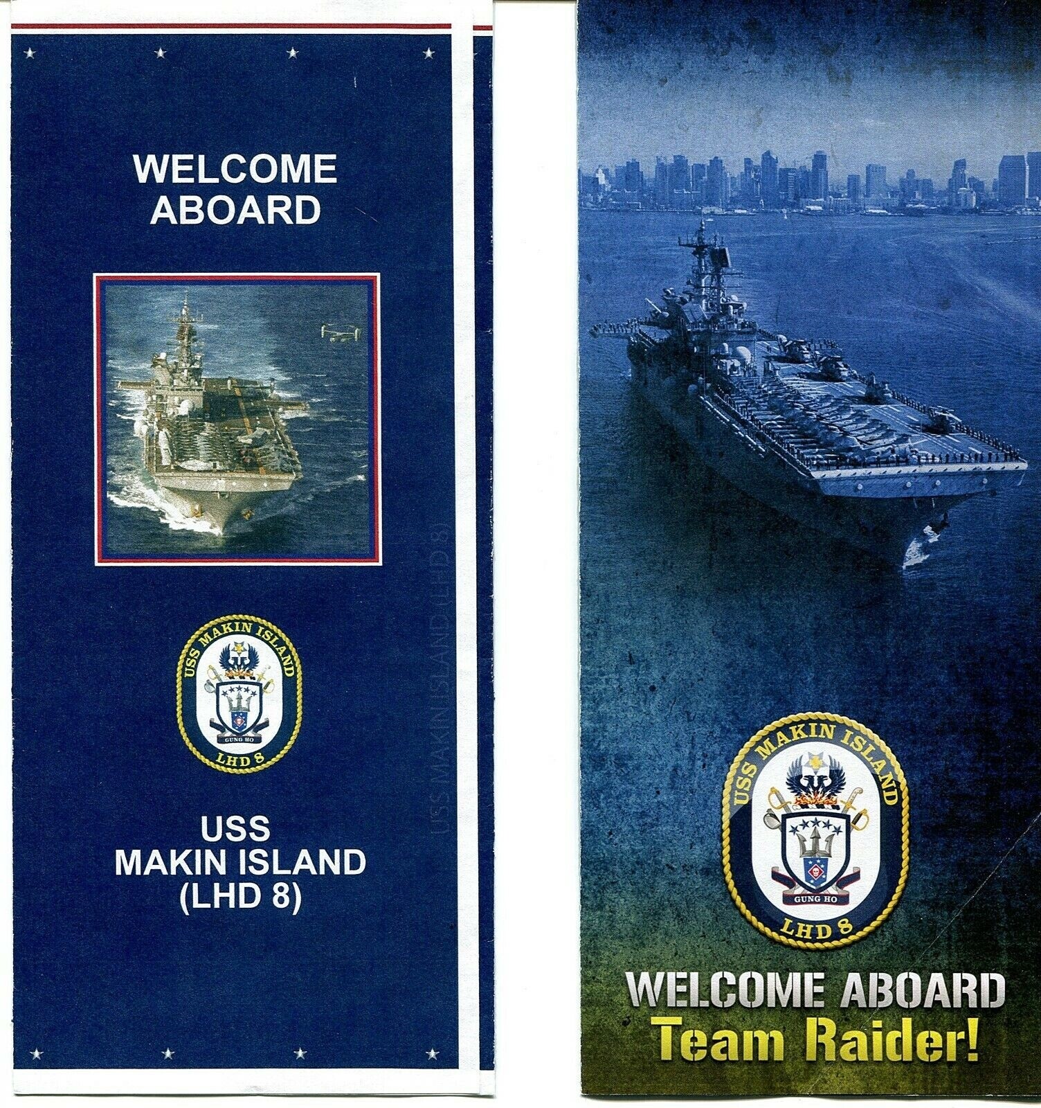 USS Makin Island LHD-8 US Navy ships Welcome Aboard brochures two different