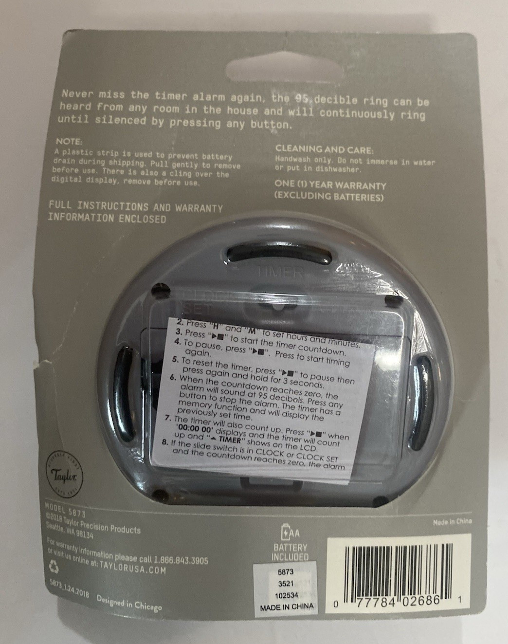 NEW Taylor Super Loud 95 db Digital Timer Model 5873 Kitchen Timer