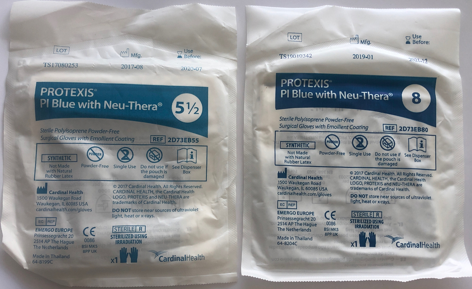 10 Pair PROTEXIS PI Blue Neu-Thera Polyisoprene Powder-Free Gloves