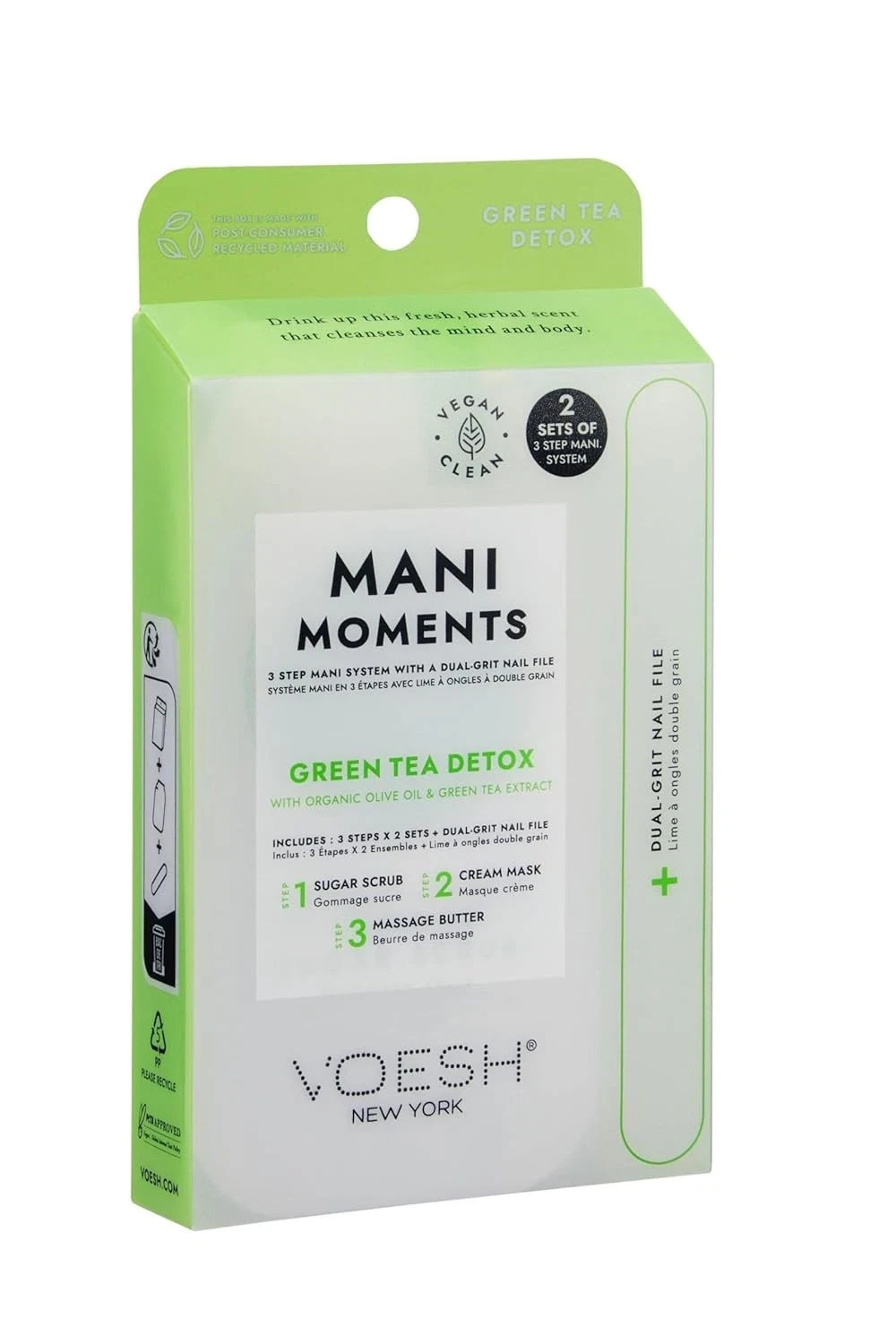 VOESH Mani Moments Two Sets of Mani in a Box 3 Step + Nail File Green Tea Detox