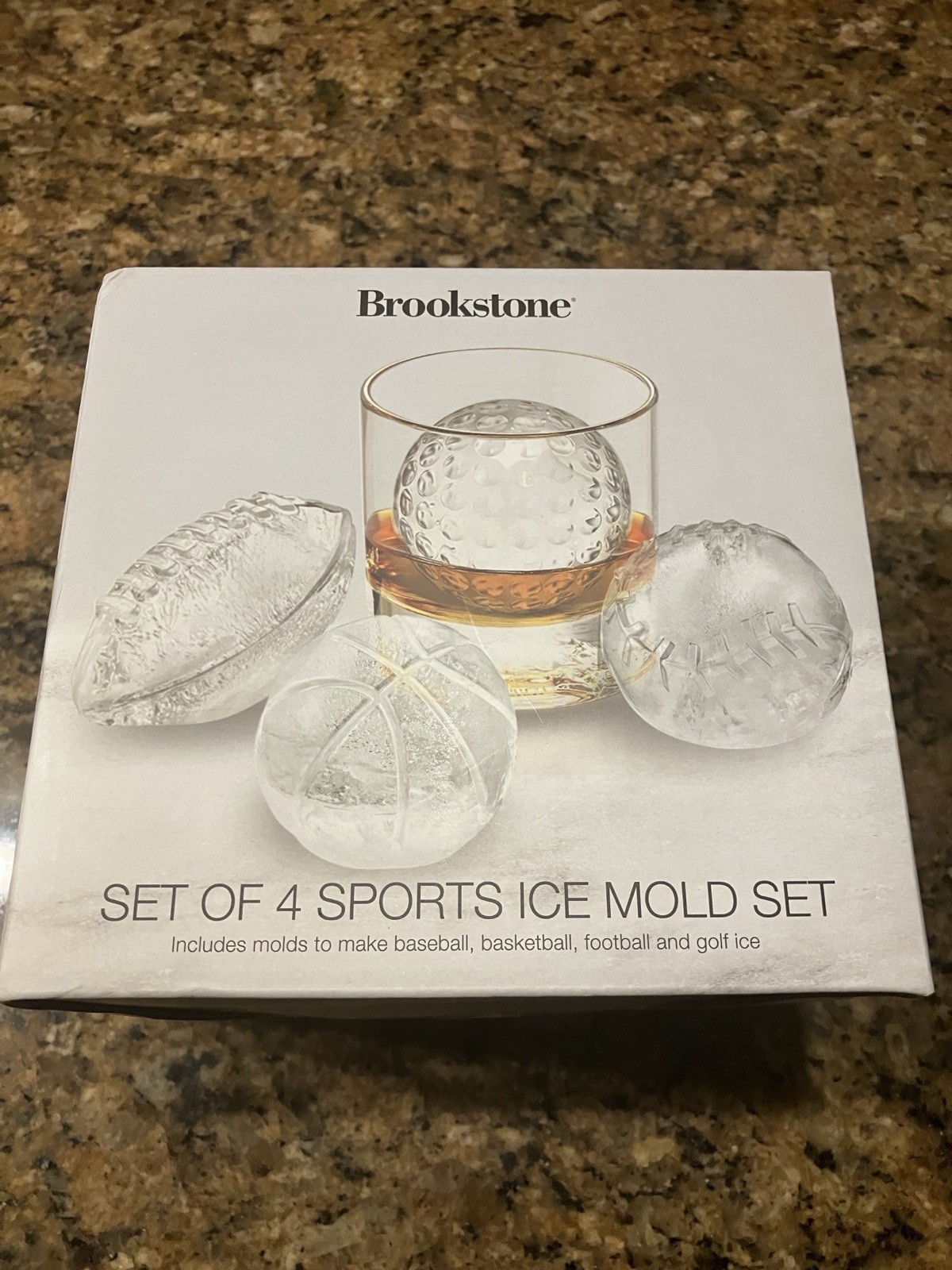 Brookstone Set Of 4 Sports Ice Mold Set- Baseball, Basketball, Football, Golf!